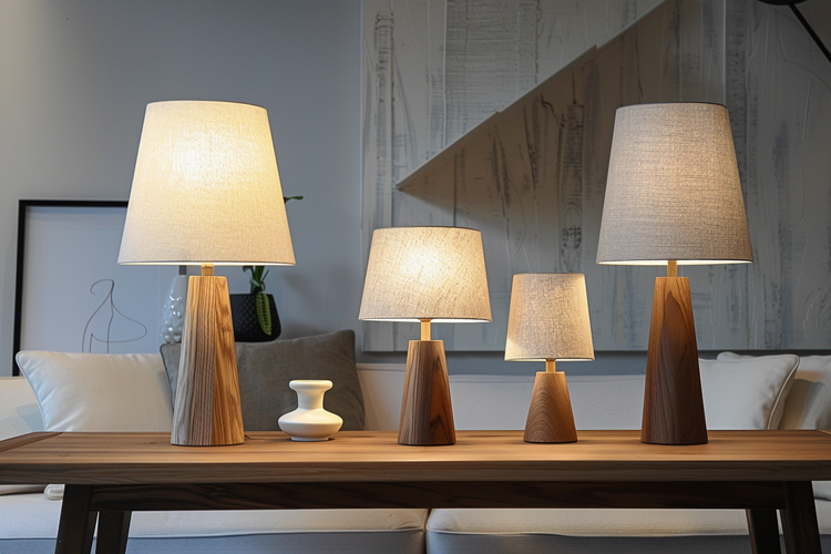 4 table lamps on long wooden sideboard