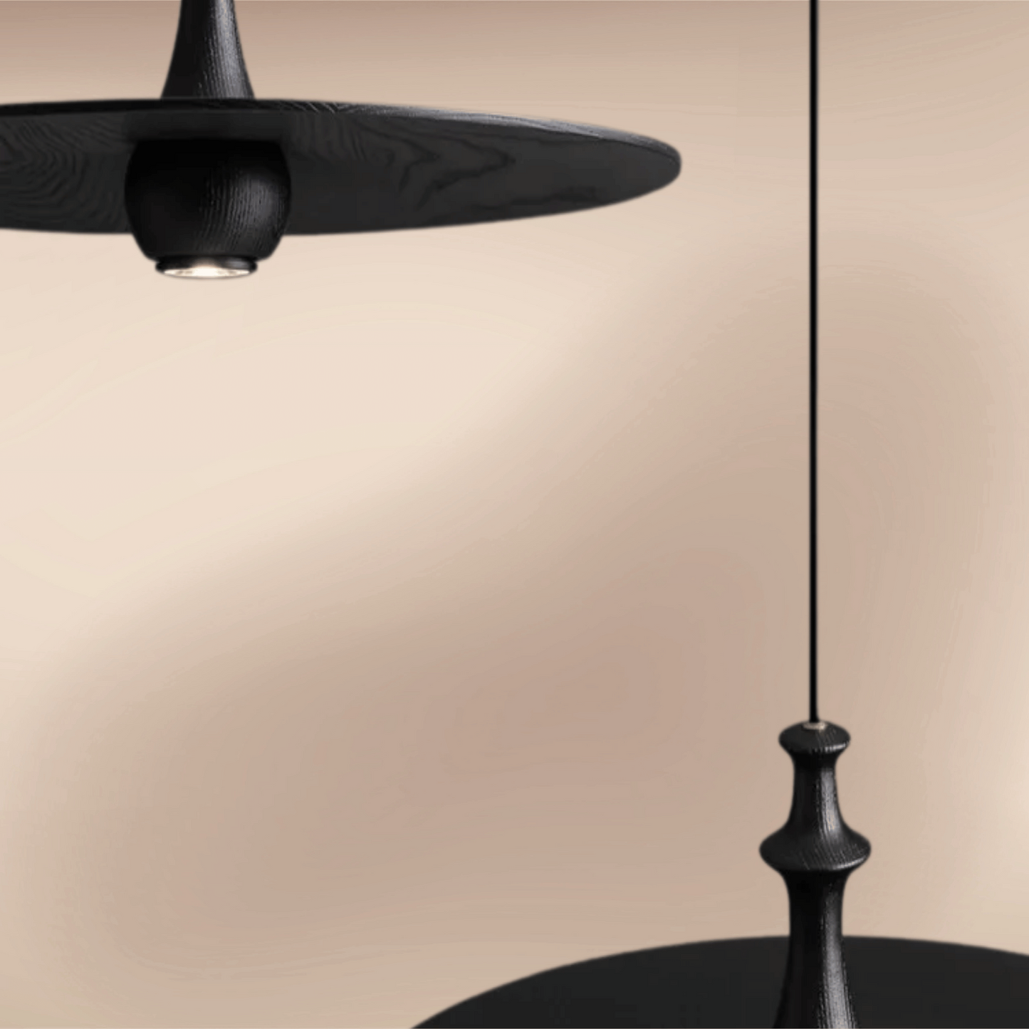 Black Solid Wood Pendant Light – Minimalist Flying Saucer Design for Kitchen and Home,