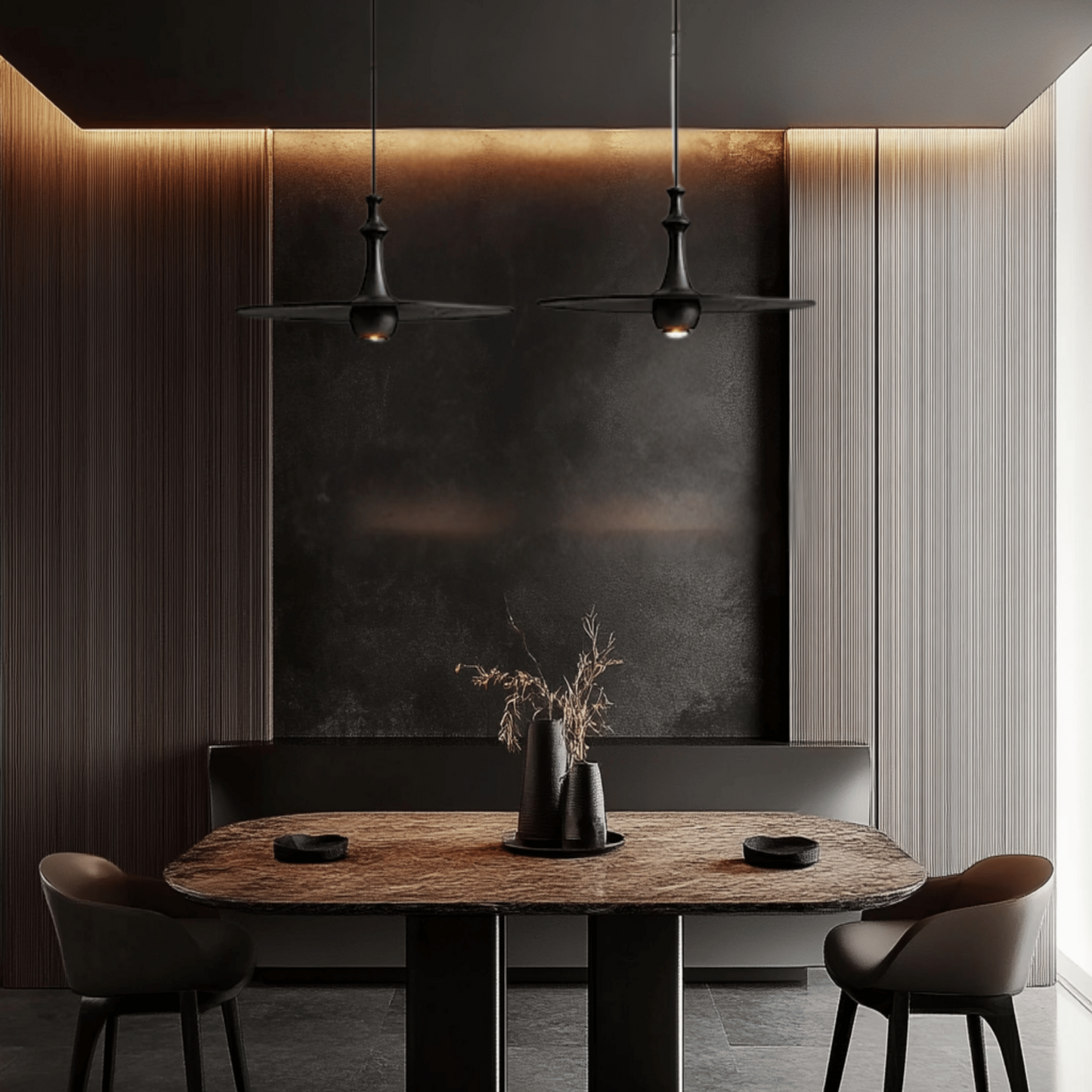 Black Solid Wood Pendant Light – Minimalist Flying Saucer Design for Kitchen
