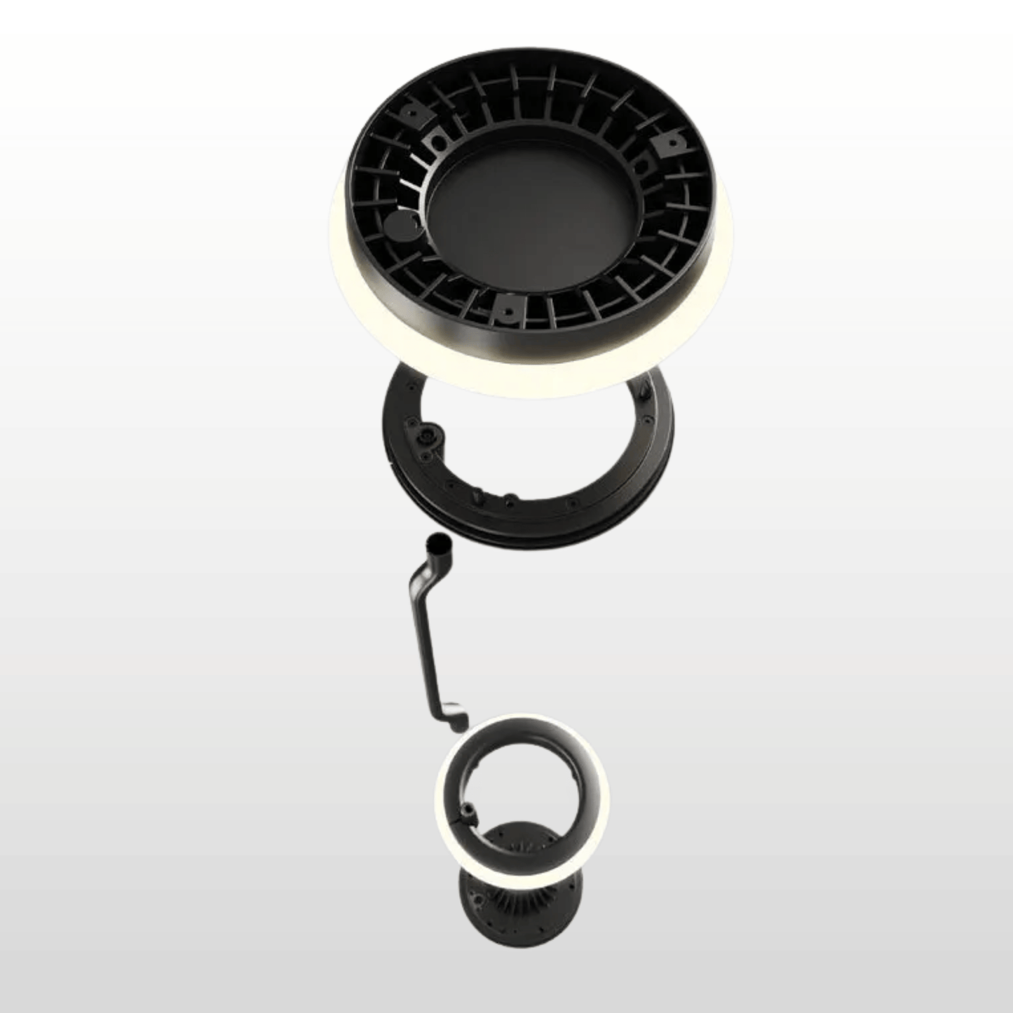 Black fishing reel with line on a white background