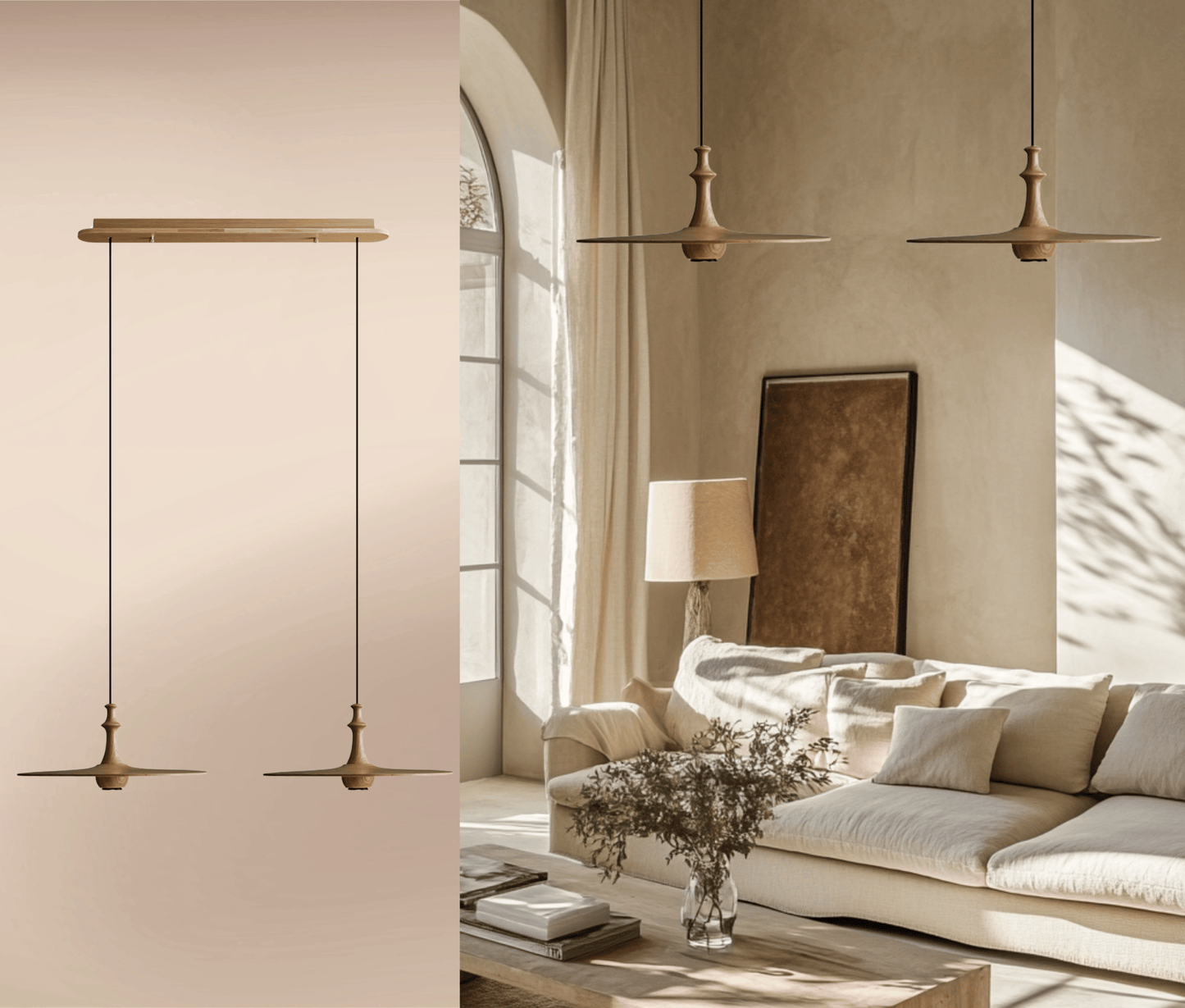 Wood Pendant Light – 2 heads model C.