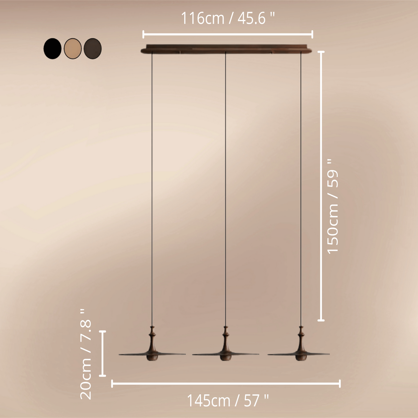 Wood Pendant Light – Dimension 3 heads