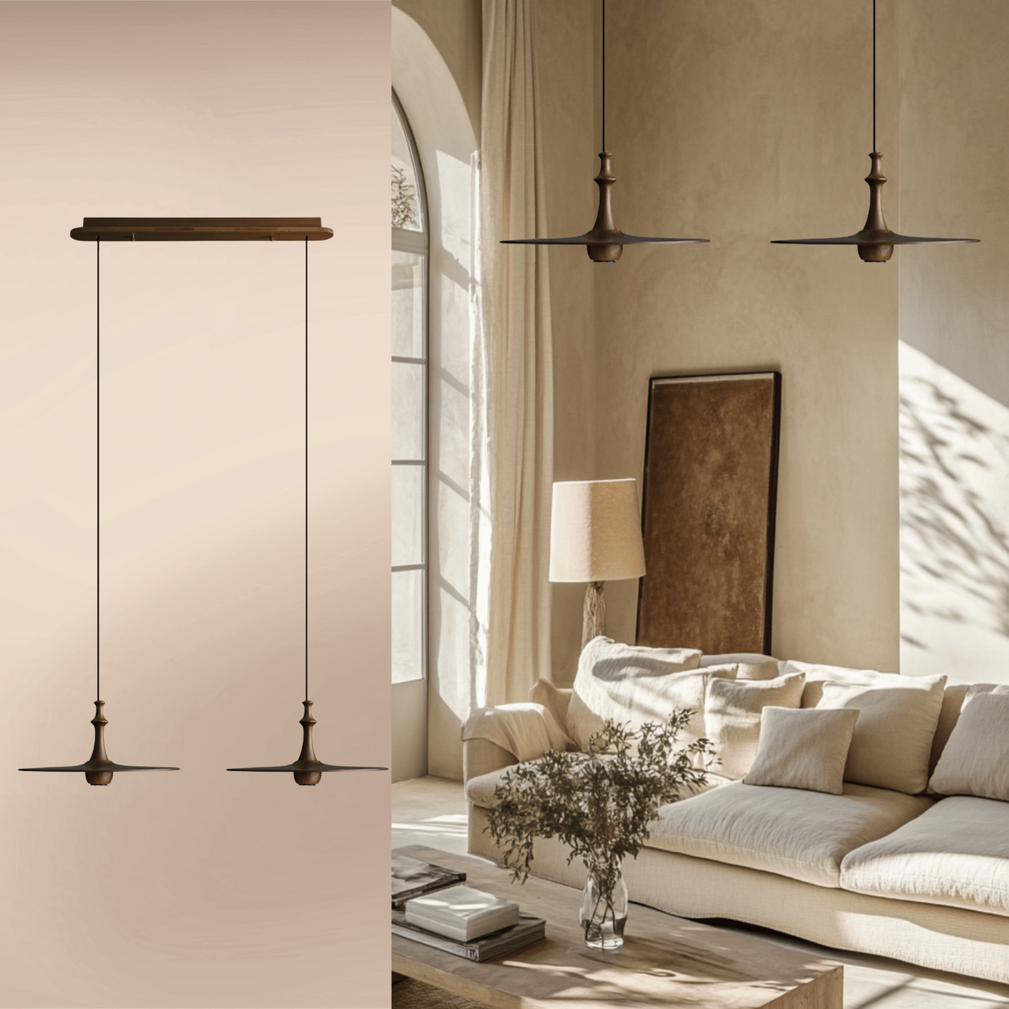 Wood Pendant Light – 2 heads model B.