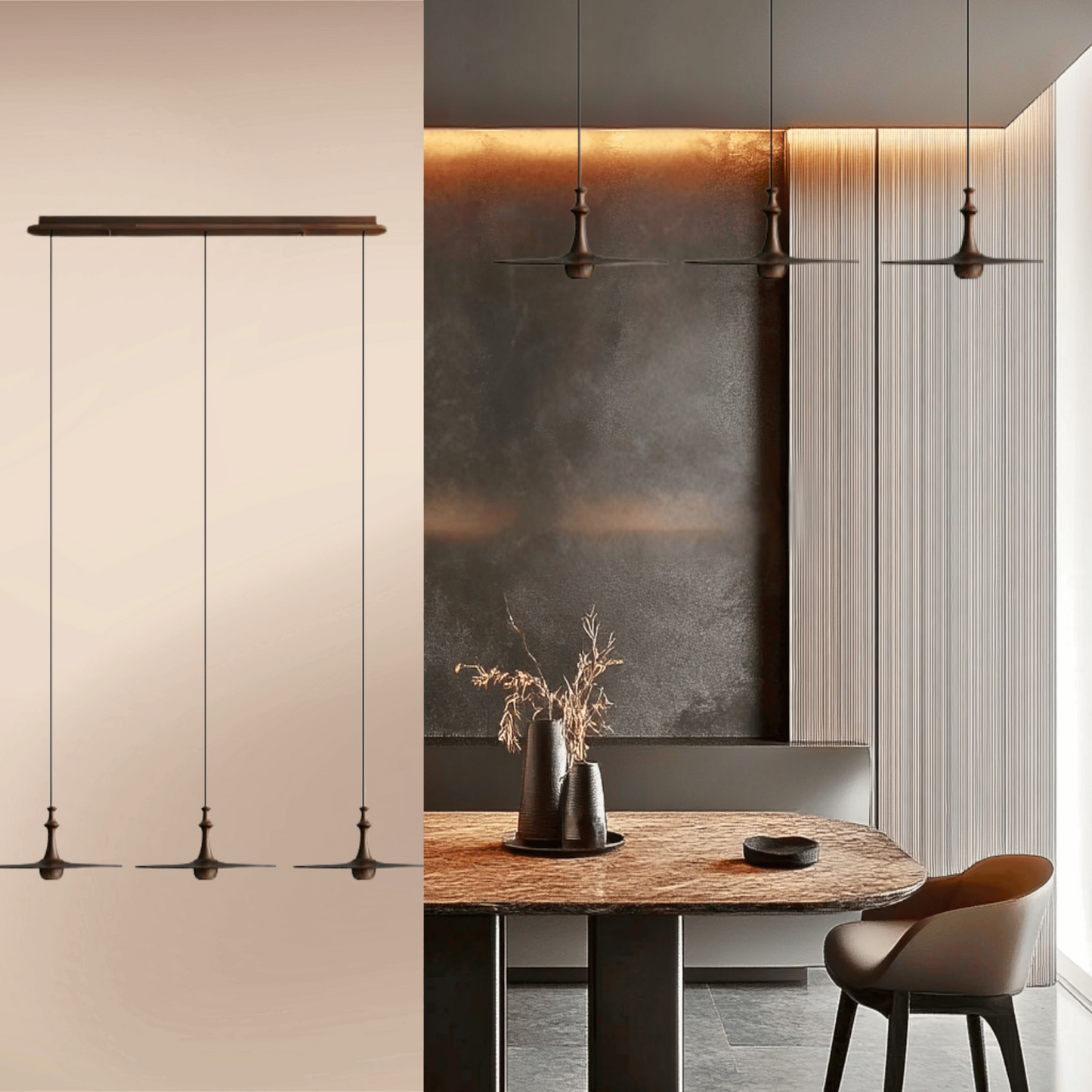 Wood Pendant Light – 3 heads model B.