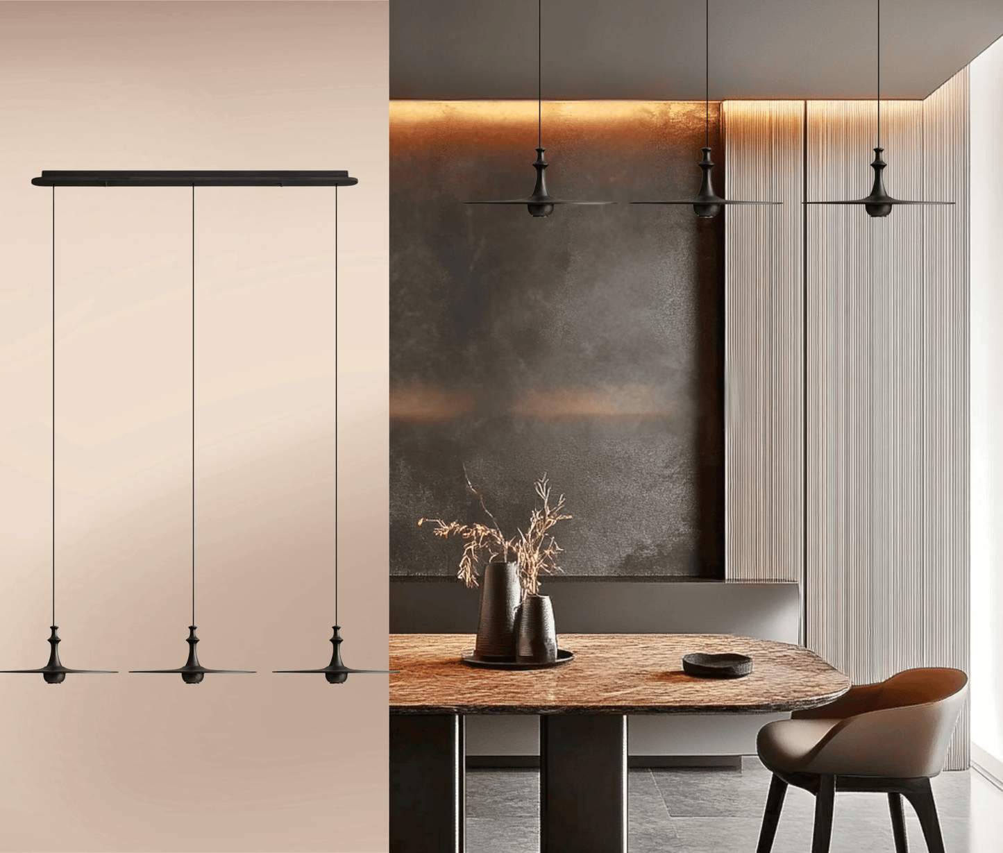 Wood Pendant Light – 3 heads model A.