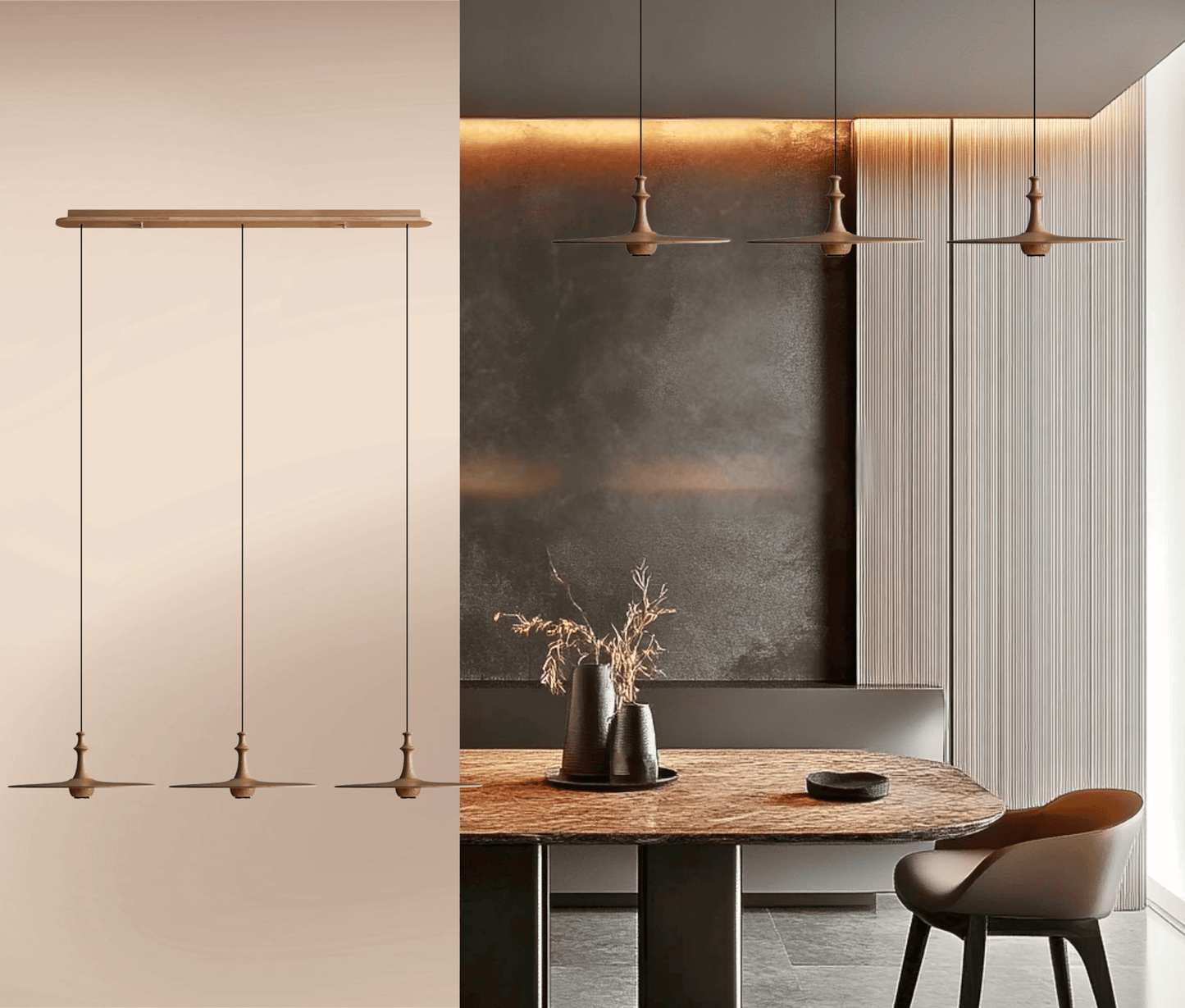 Wood Pendant Light – 3 heads model C.