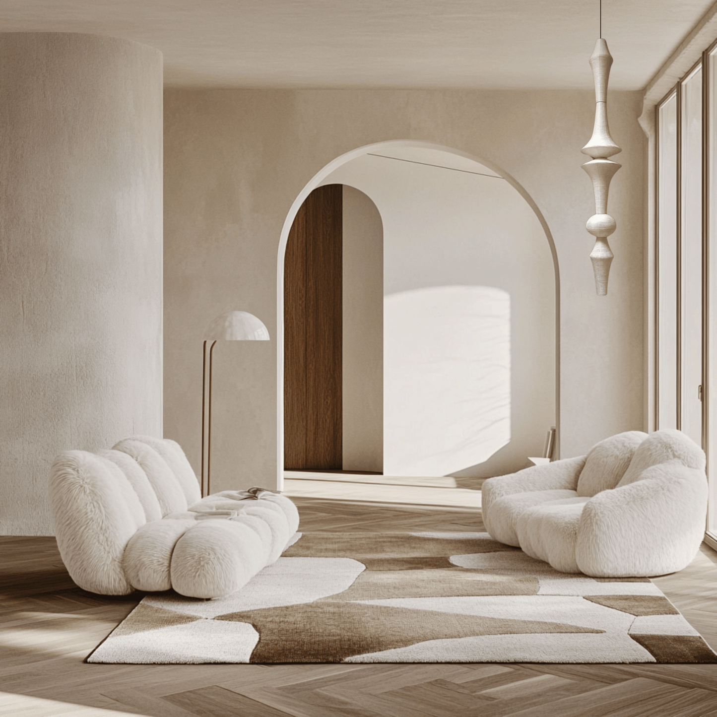 ZenLite - Akari Noguchi Inspired LED Pendant Light for Modern Home Decor in white modern living room.
