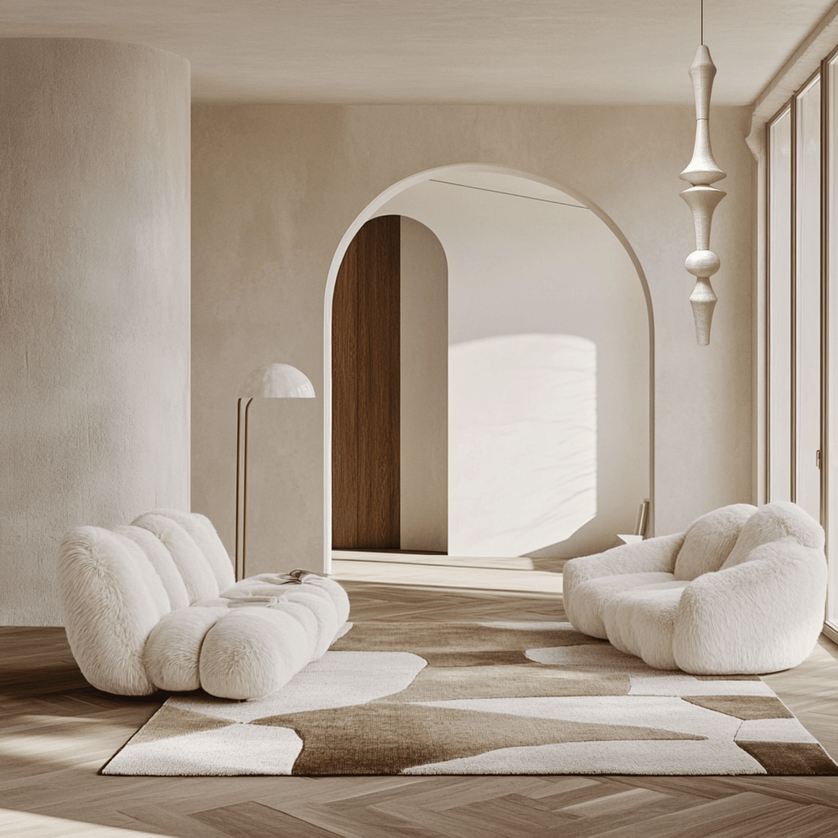 ZenLite - Akari Noguchi Inspired LED Pendant Light for Modern Home Decor in white modern living room.