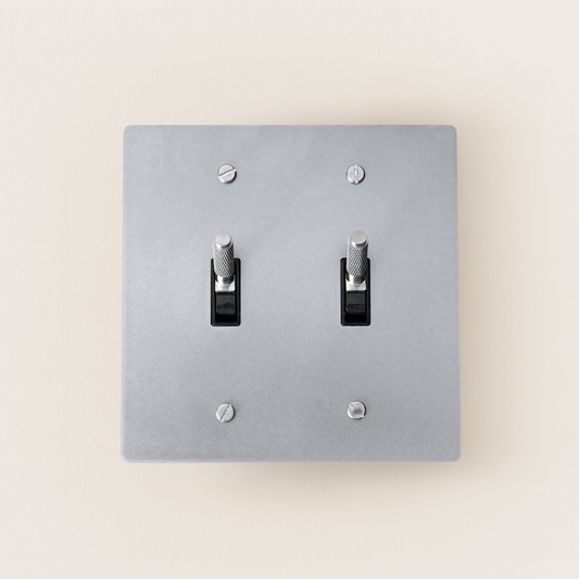 Gray double switch plate on a beige wall