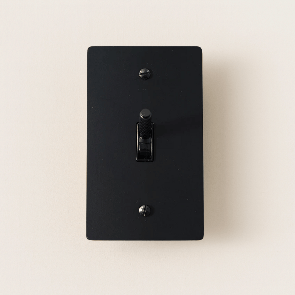 Black light switch cover on a beige background