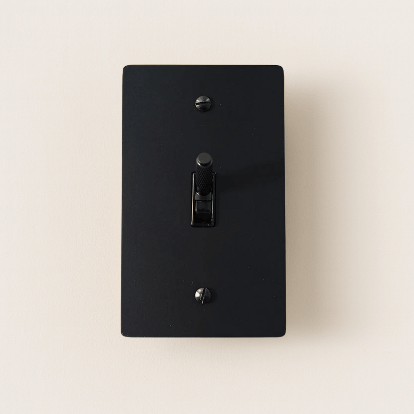 Black light switch cover on a beige background