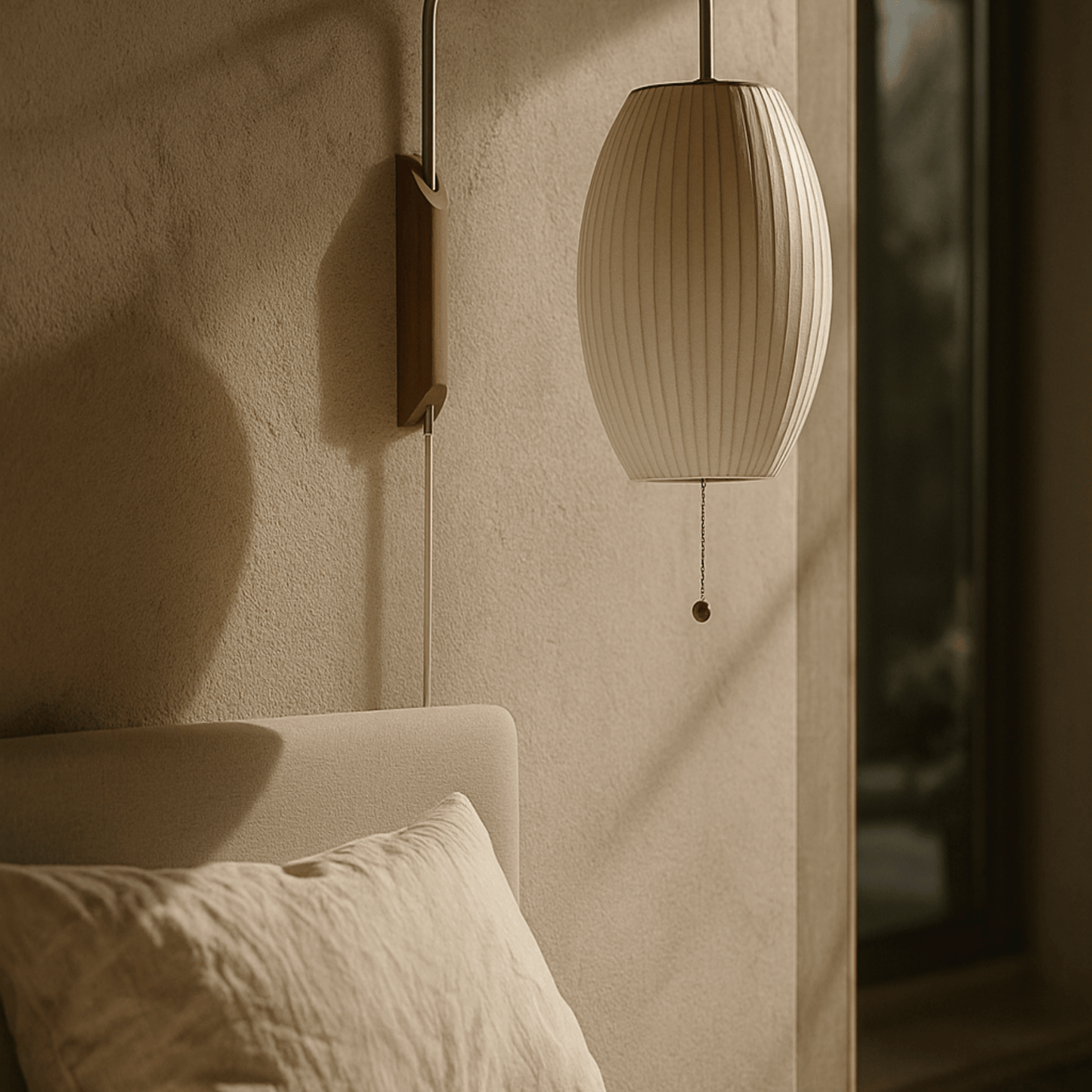 Close look in bedroom setting at Italian Design Minimalist Atmosphere Silk Wall Lamp LED E27