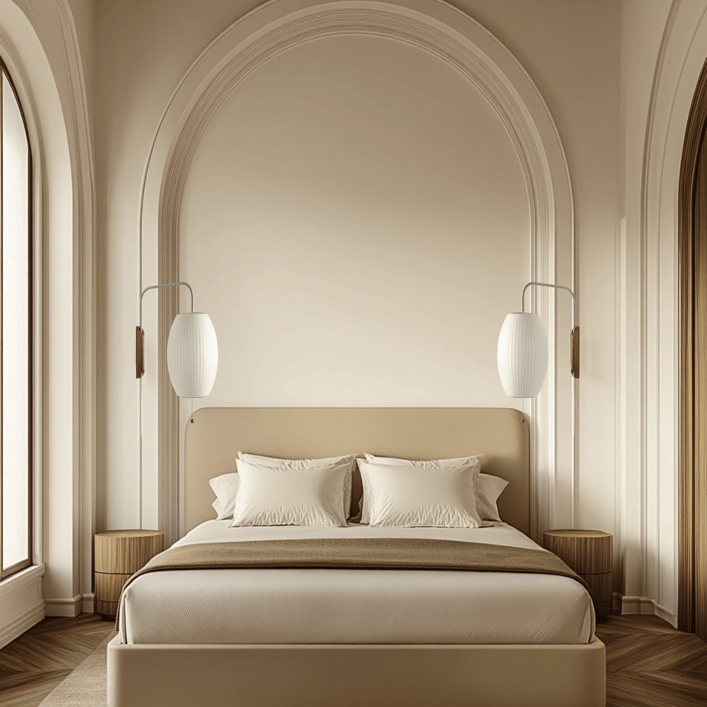 Bedroom setting look at two of our Italian Design Minimalist Atmosphere Silk Wall Lamp LED E27