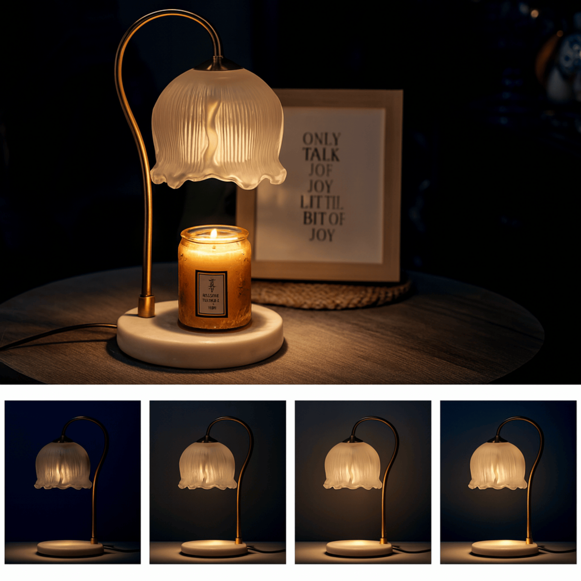 Decorative lamp with a lit candle on a dark background