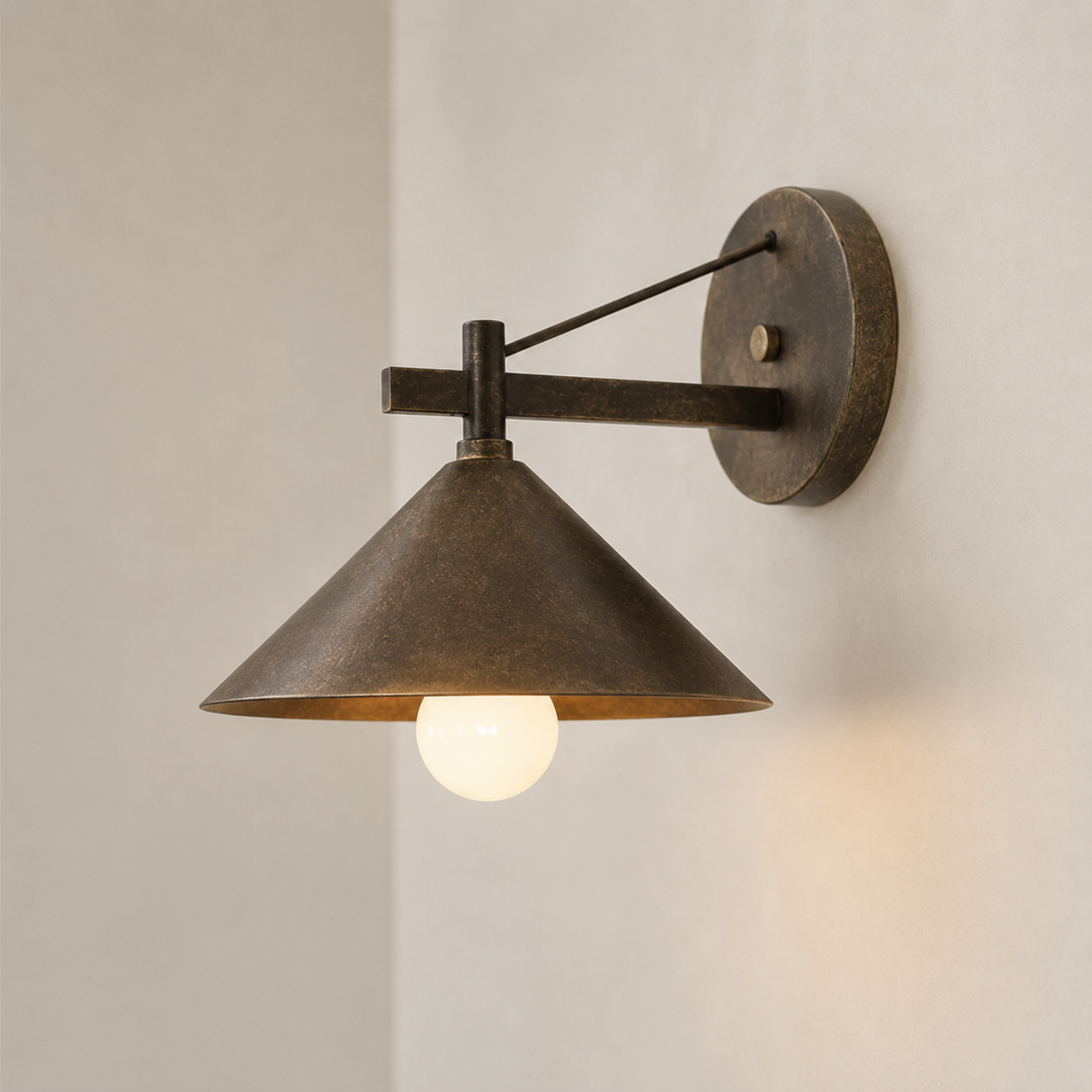 Bronze wall-mounted light fixture on a neutral background