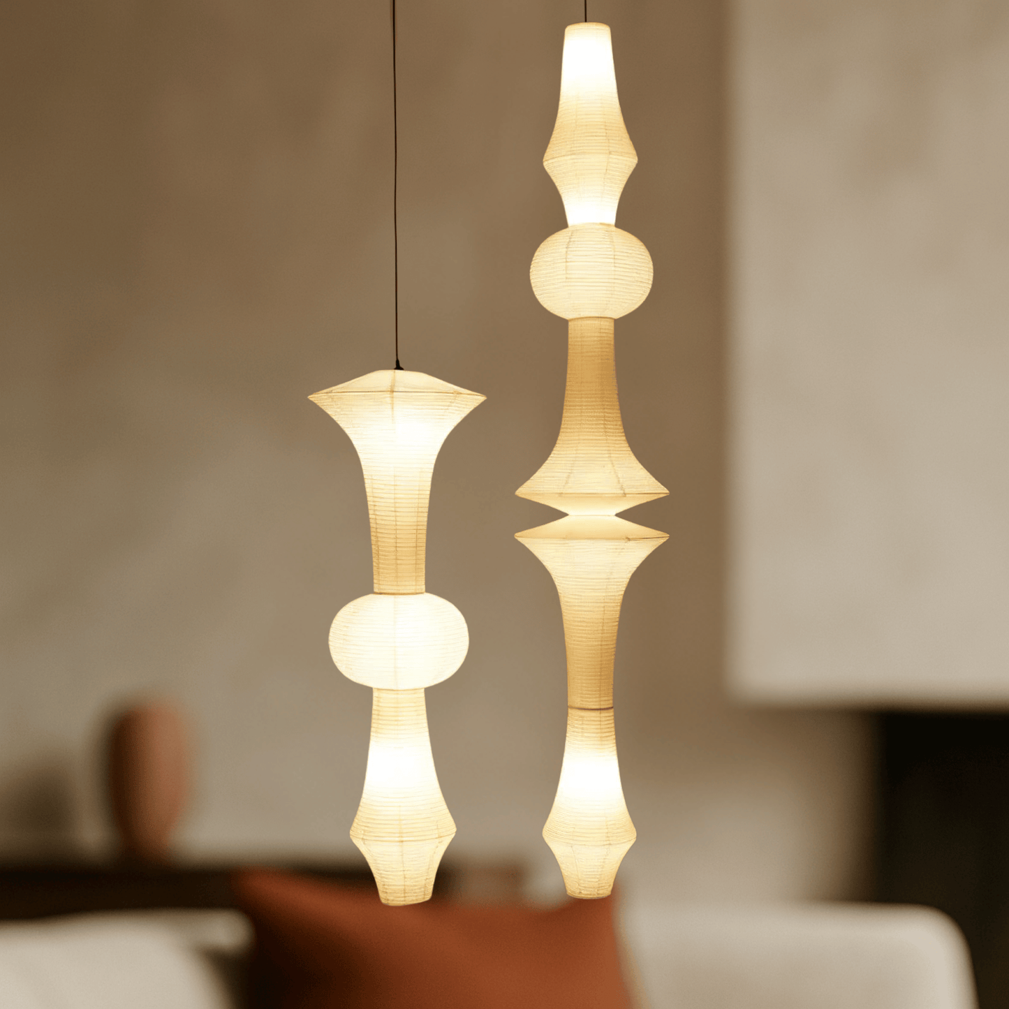 ZenLite - Akari Noguchi Inspired LED Pendant Light for Modern Home Decor in living room Close look