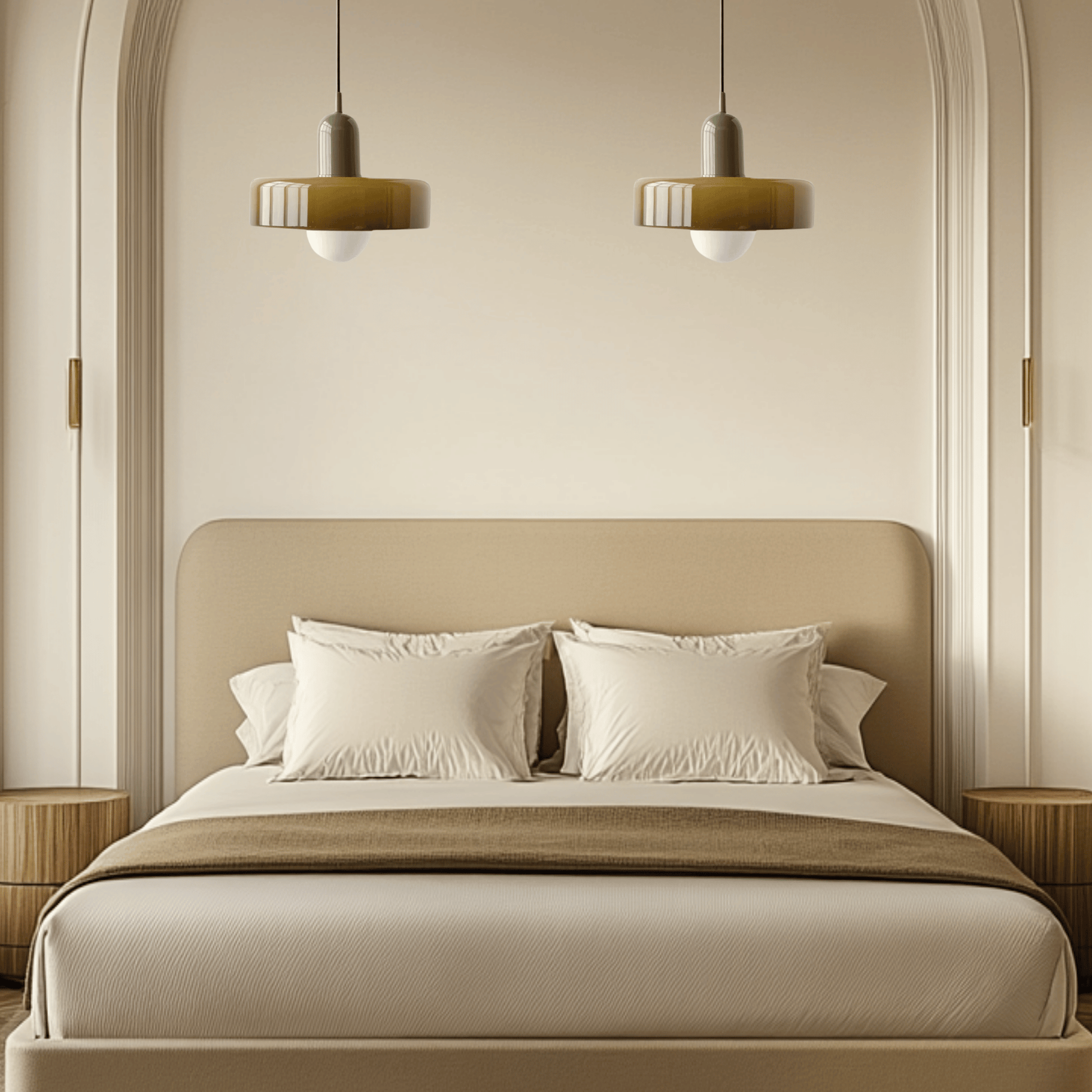 Nordic Glass Bauhaus Chandelier in bedroom setting.