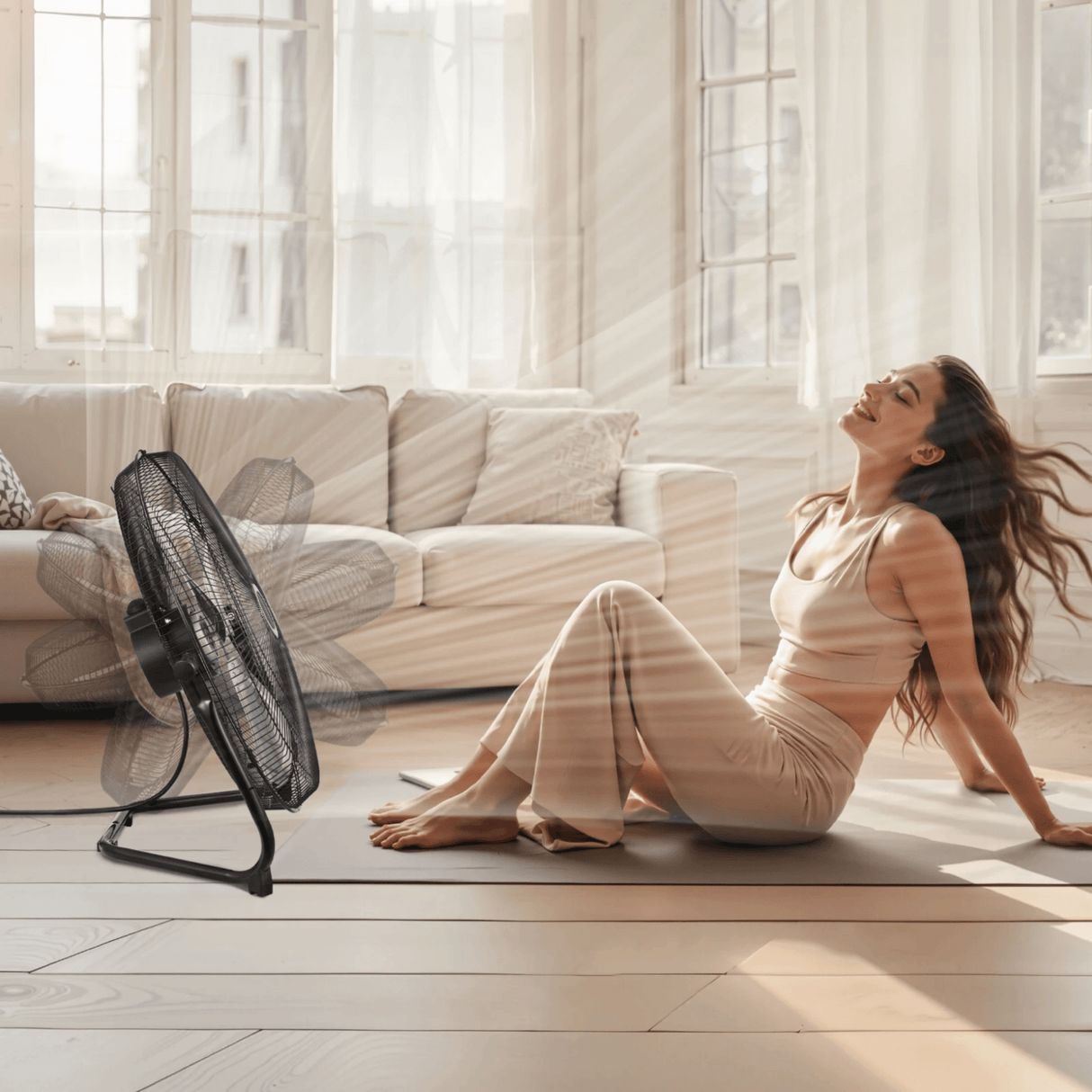 Stay cool with the 20 Inch Floor Fan 3 Speeds 360° Adjustable Tilt High-Velocity Industrial Fan, perfect for any setting.