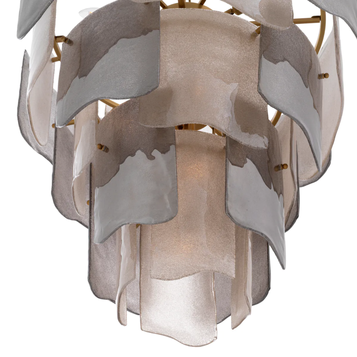 Decorative lamp with layered fabric shades on a white background