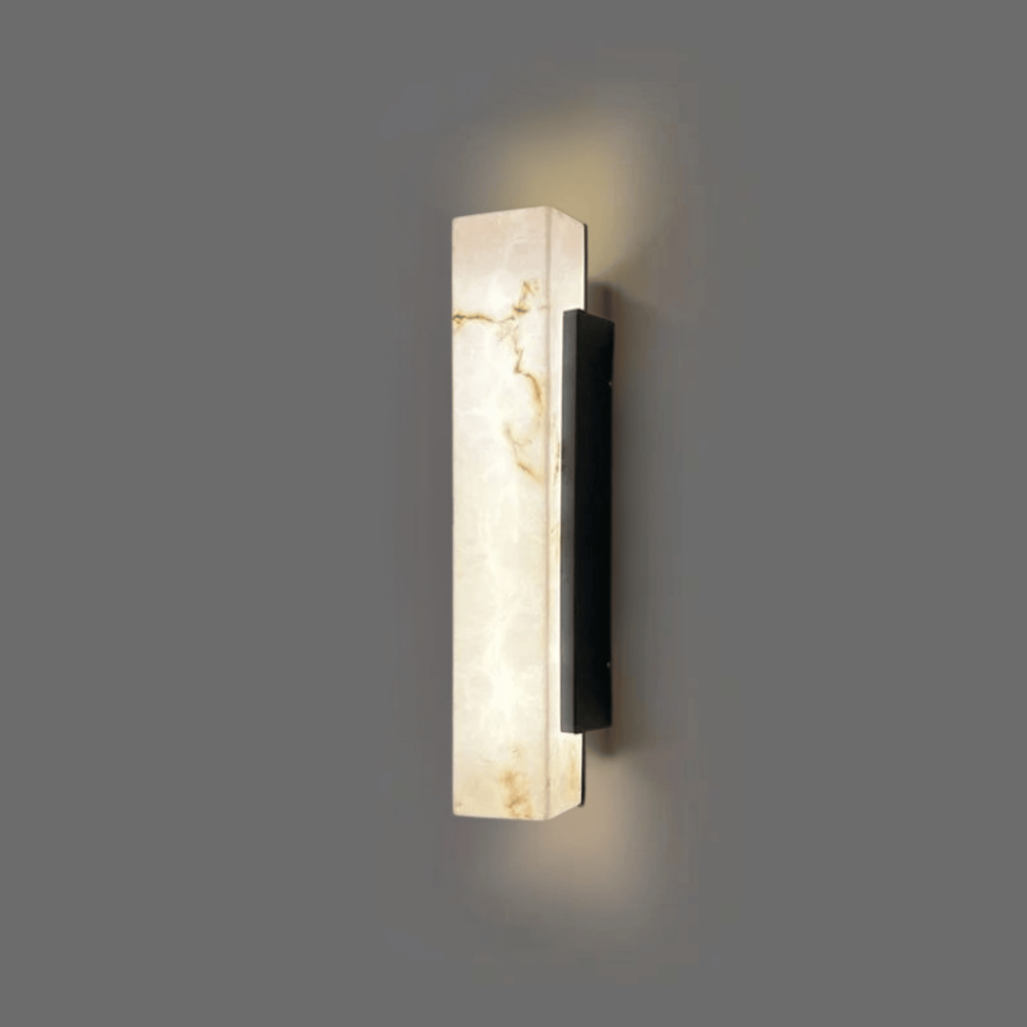 Modern wall sconce with marble-like finish on a gray background