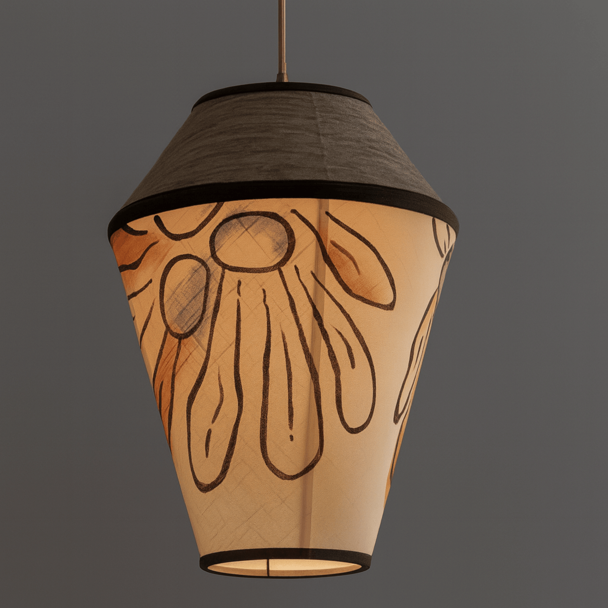 Decorative pendant light with a unique design on a dark background