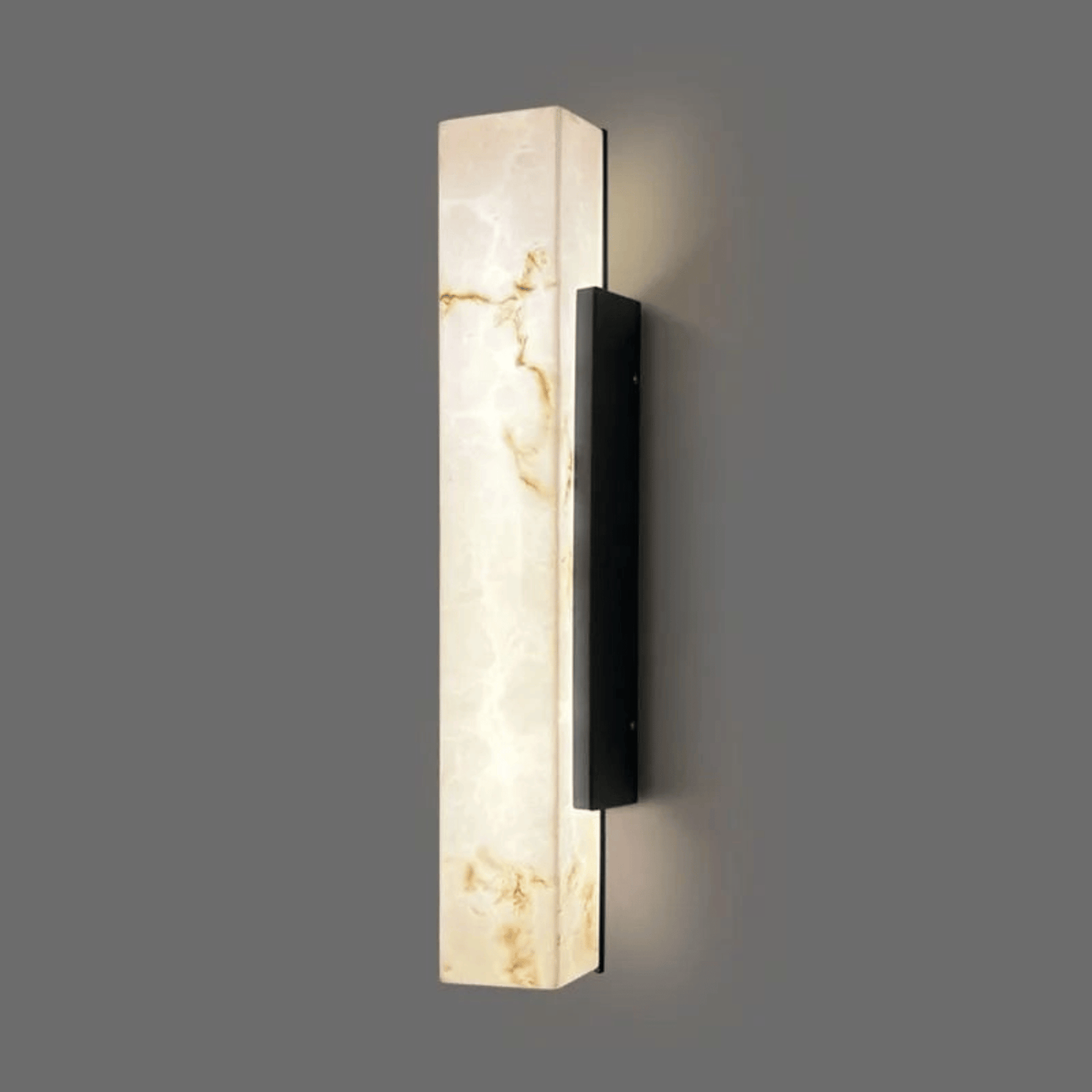 Wall-mounted light fixture with marble-like design on a gray background