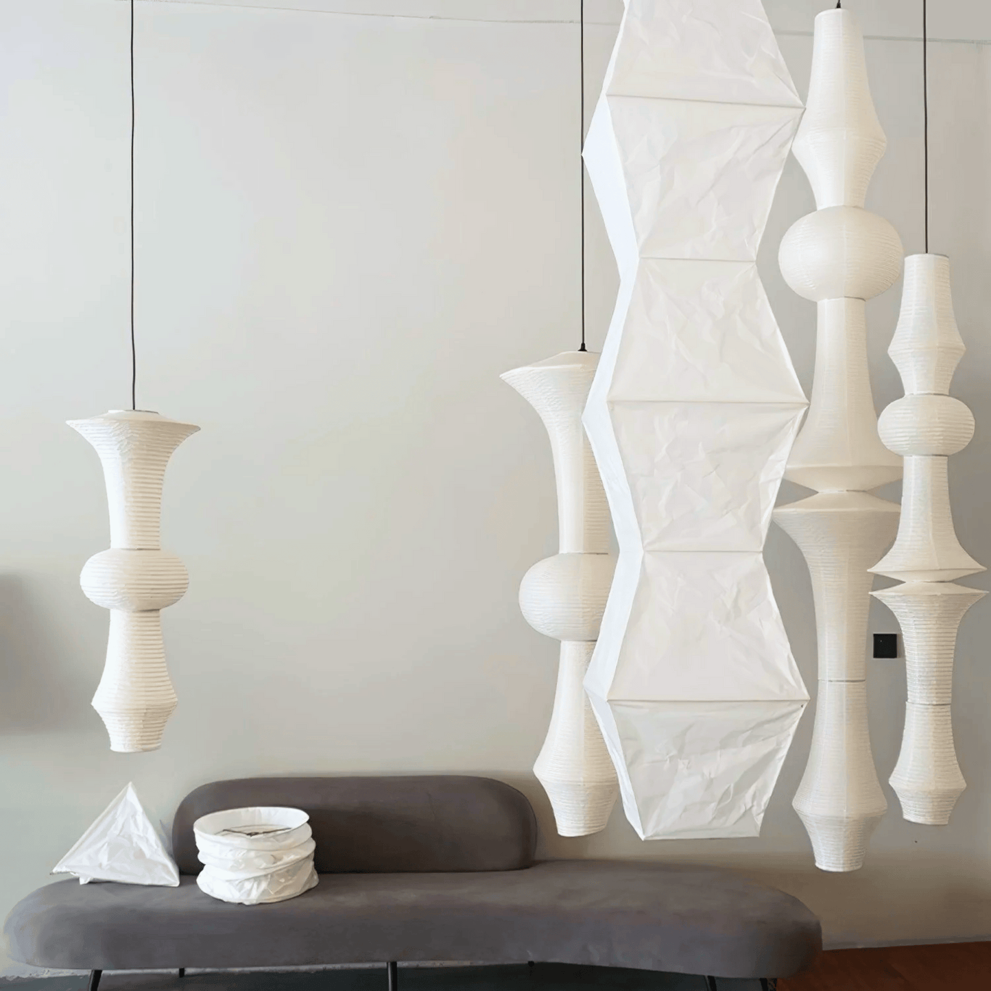 Wabi Sabi Zenlite Akari light pendants in White