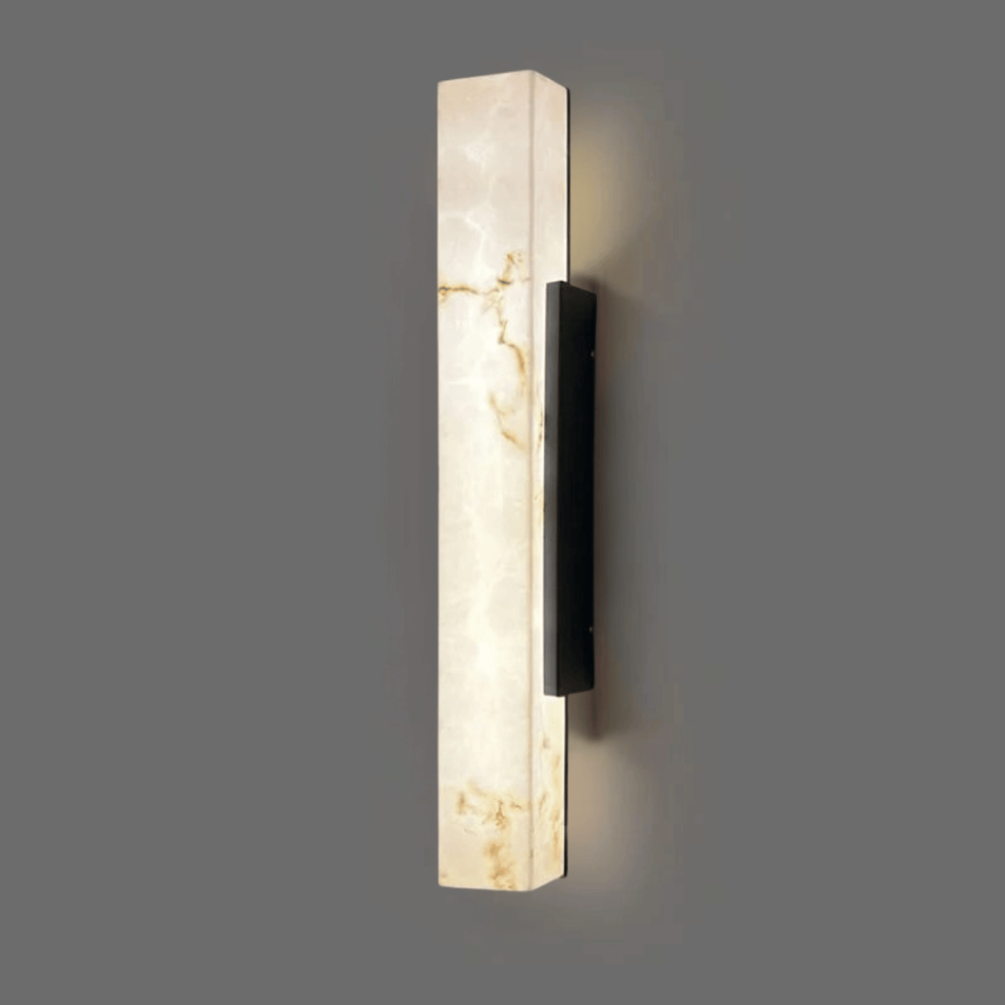 Wall-mounted light fixture with marble-like finish on a gray background