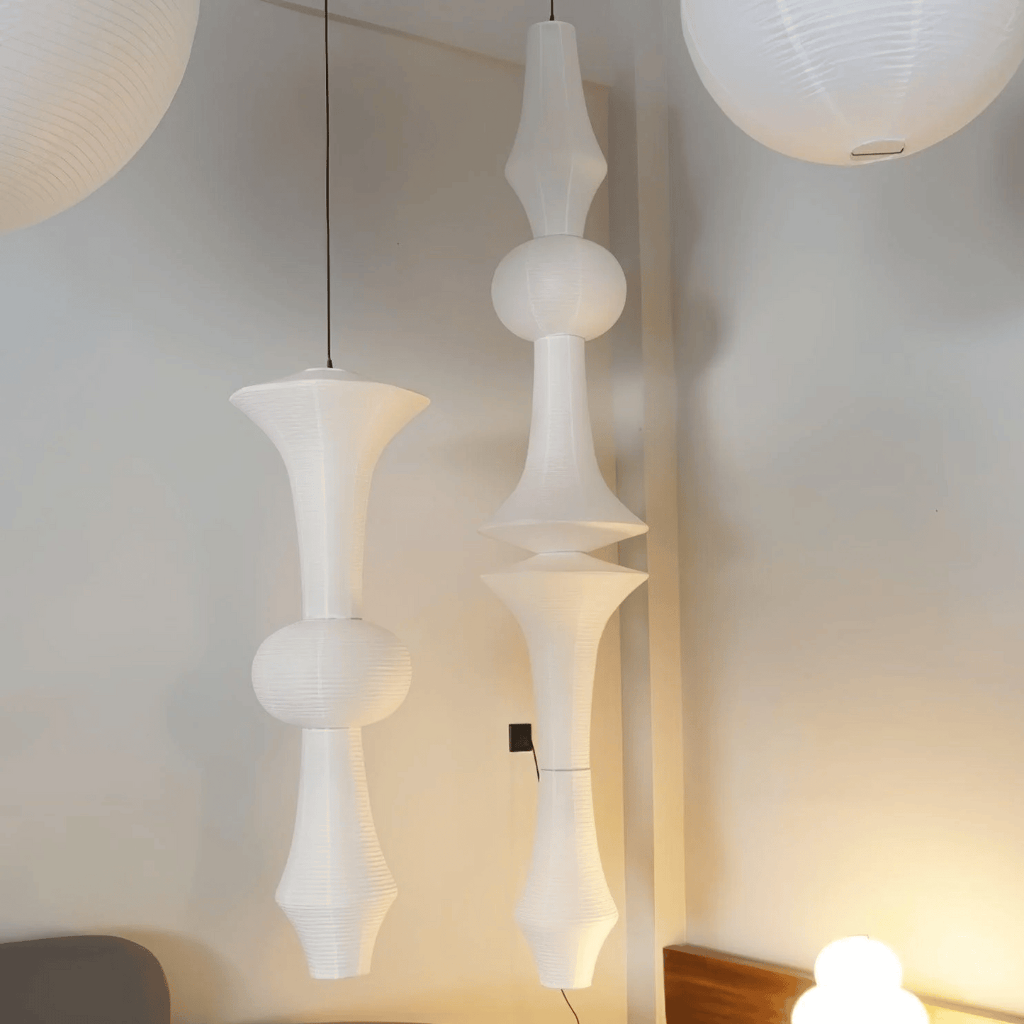 Wabi Sabi Zenlite Akari light pendants with lamp on