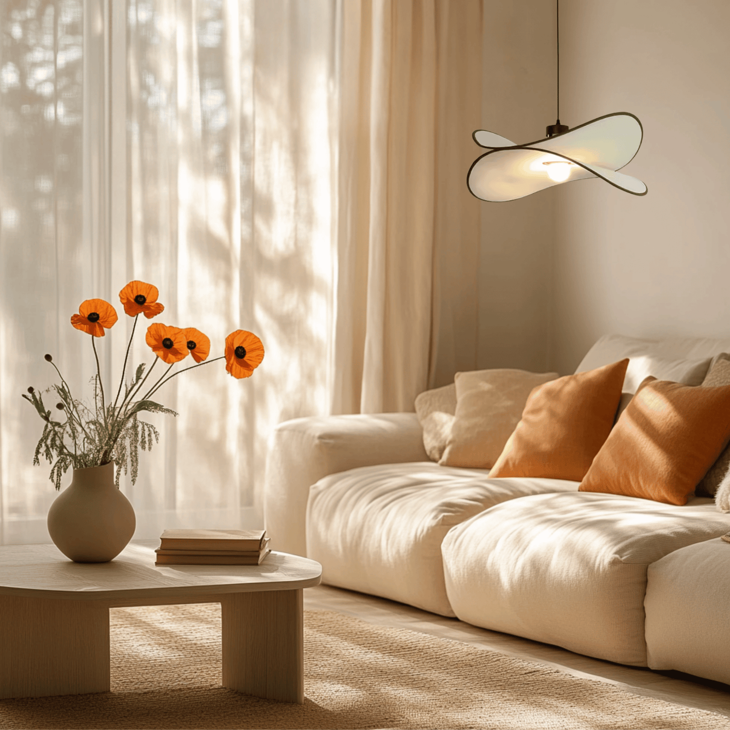 Variant image for Vintage Pendant Light with Fabric Shade – LED E27 Hanging in a modern living room