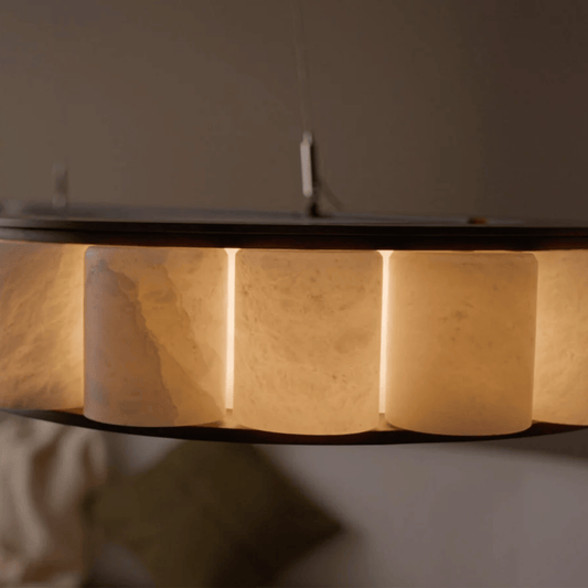 Round wooden table with a dark rim on a neutral background