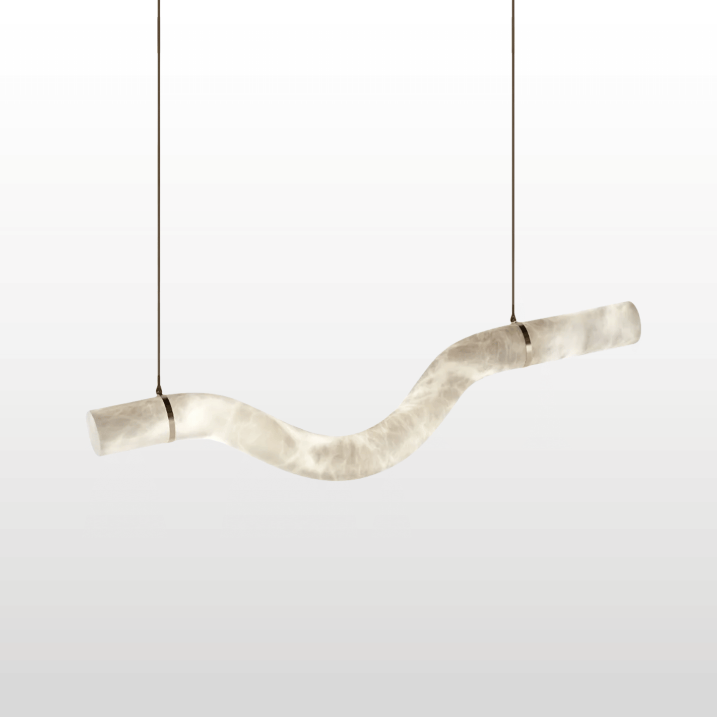 Modern pendant light with wavy design on a white background