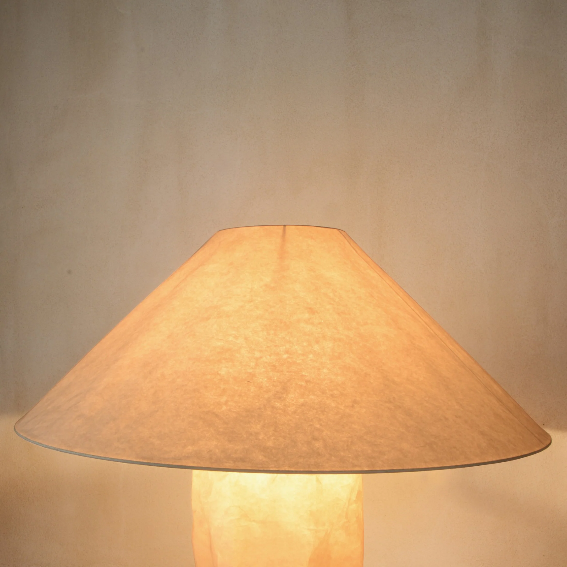 Lamp with a beige shade on a plain background
