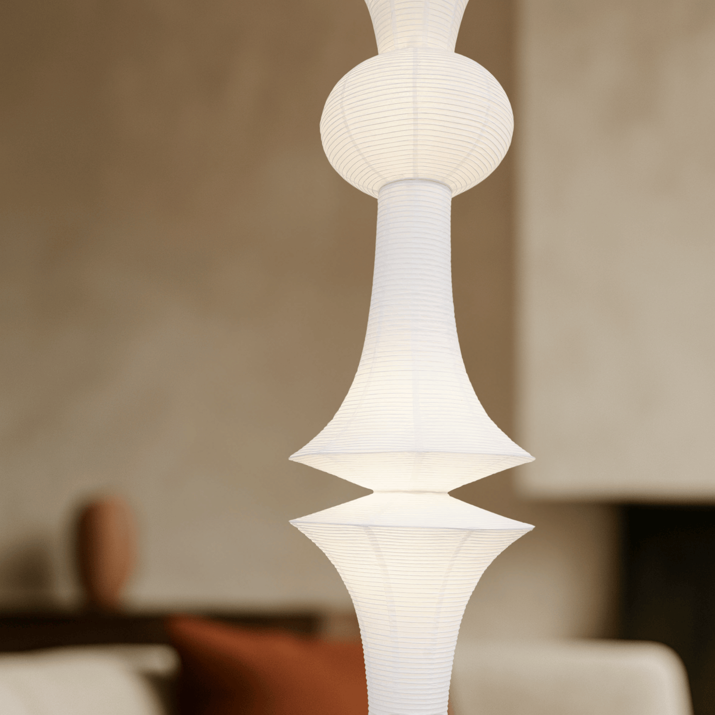 Close look at ZenLite - Akari Noguchi Inspired LED Pendant - Light on