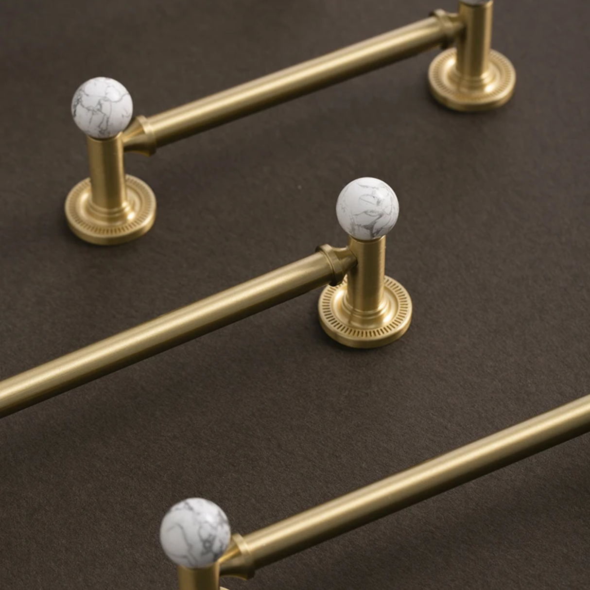 Lunette Brown Marble & Brass Cabinet Handle