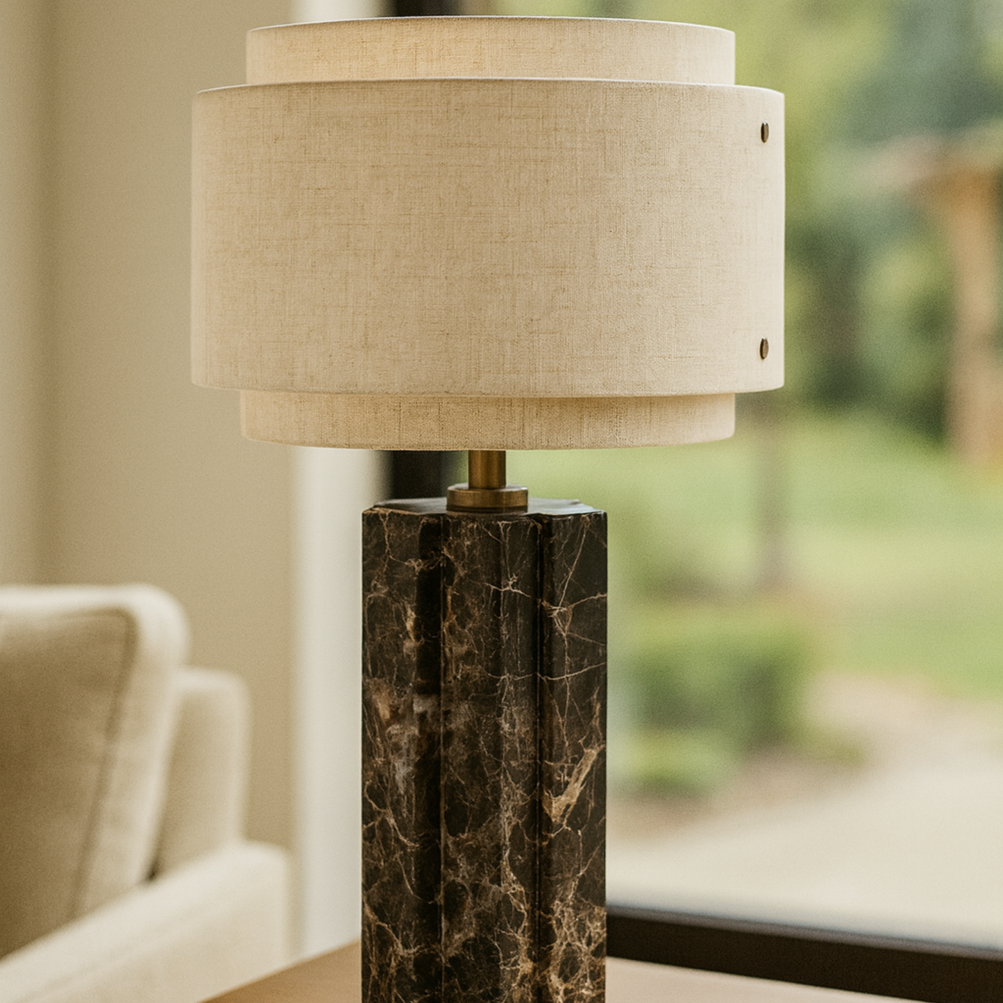 Marbella Marble Table Lamp – Timeless Stone Base with Fabric Shade