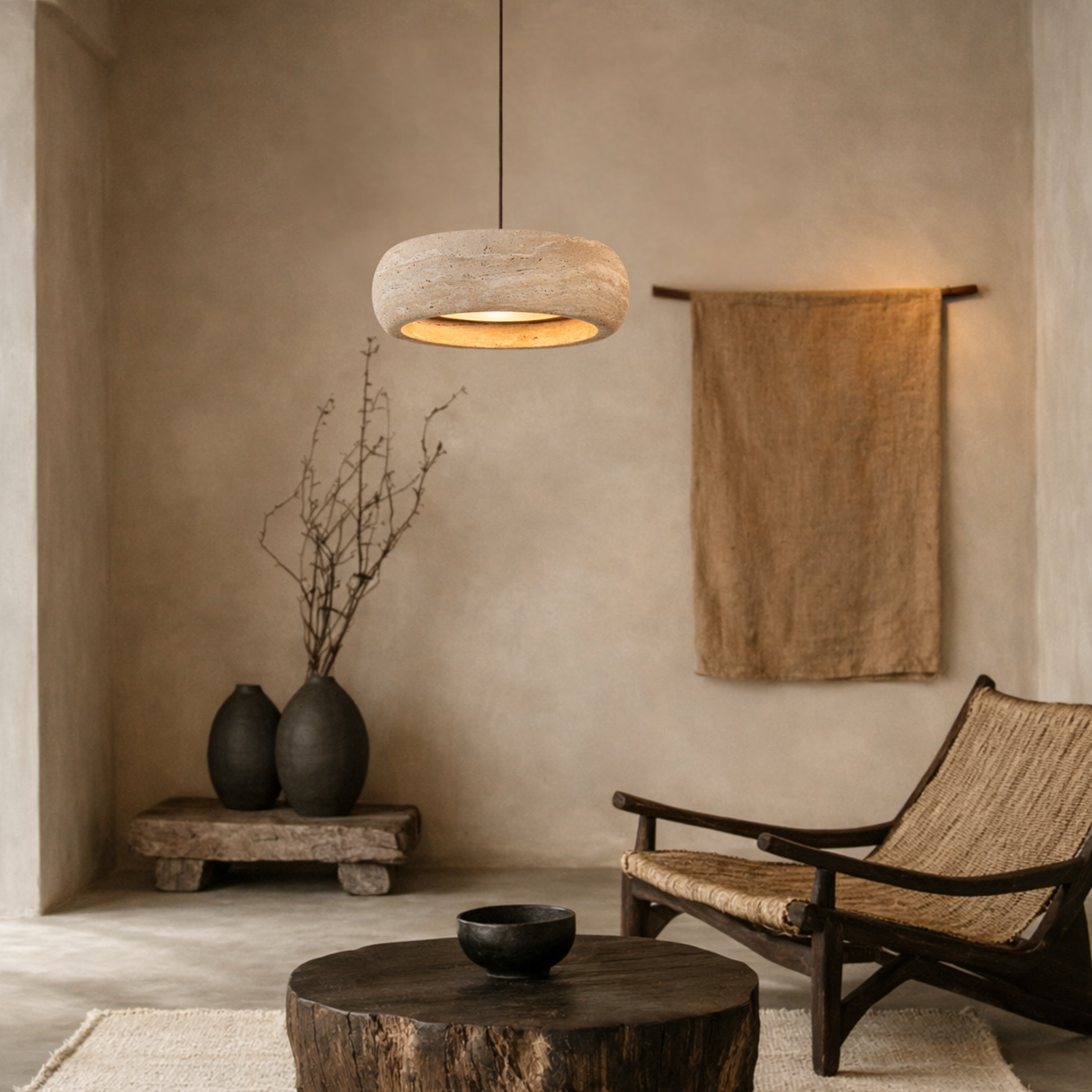 Ithaca Travertine Rounded Edge Pendant Light