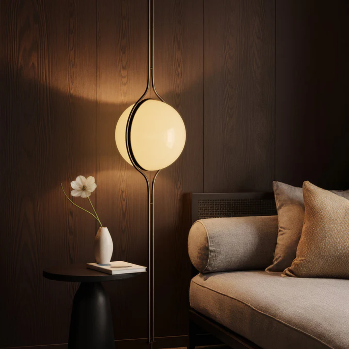 HaloBau Chrome Globe Floor to Ceiling Lamp