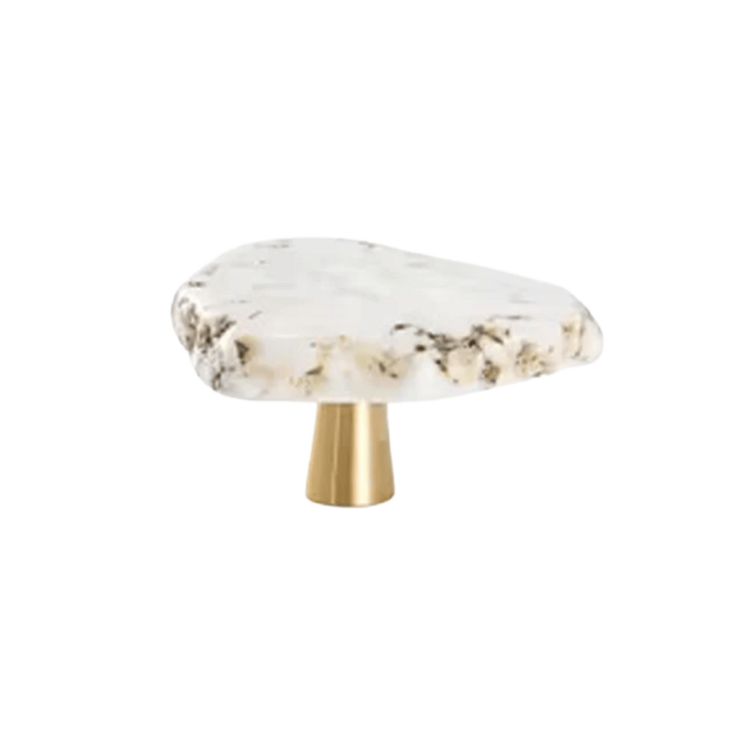 Marble-topped stand with gold base on a white background