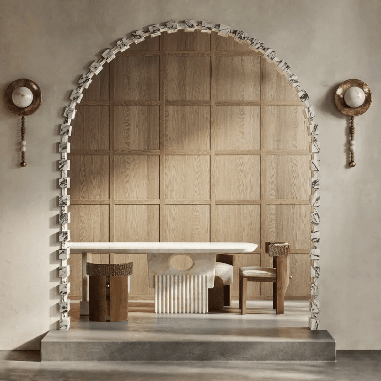 Aureum Wall Sconce – Retro Marble & Wood LED Light