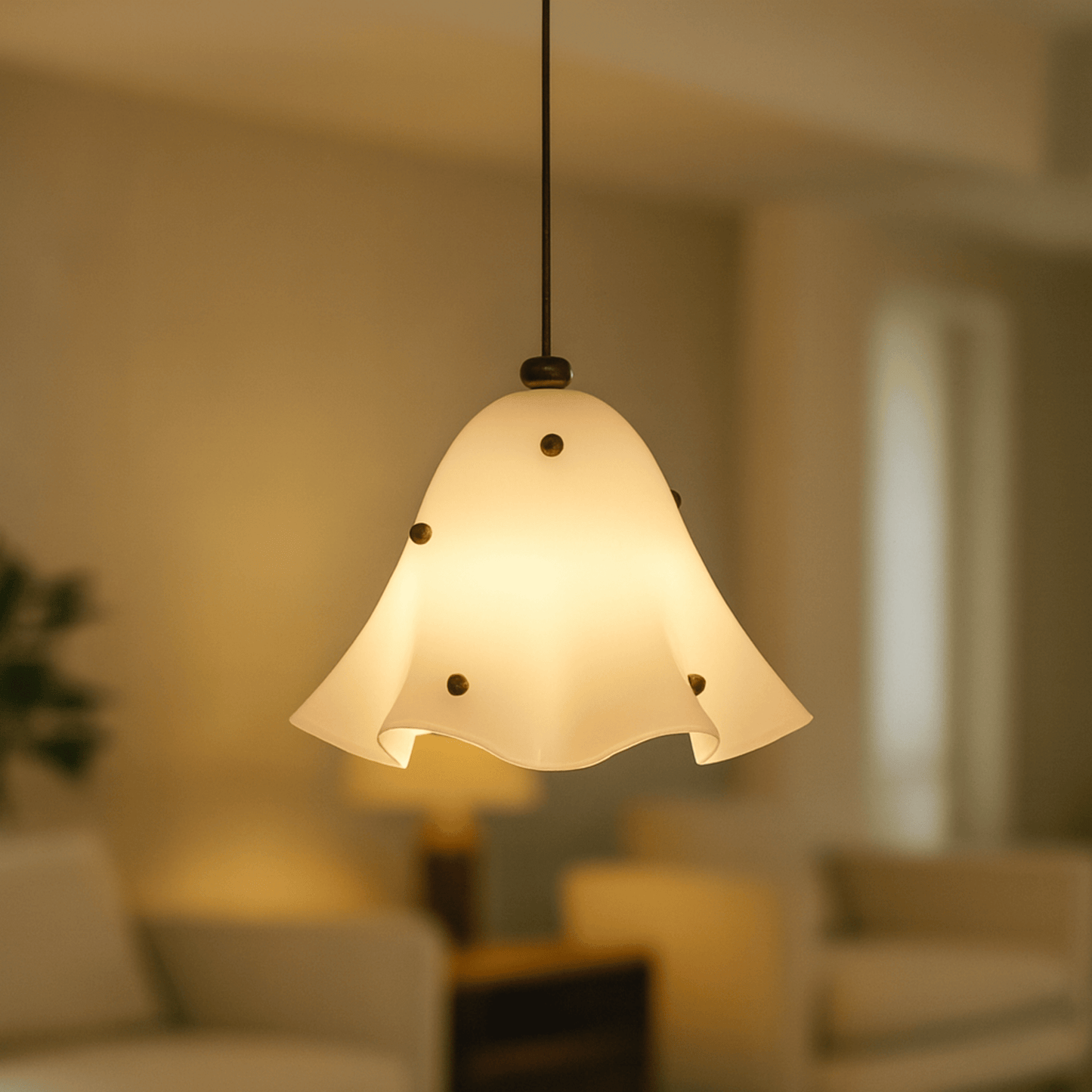 Light fixture hanging in a room with blurred background
