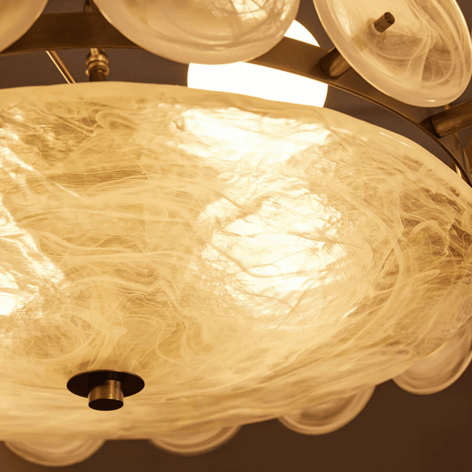 Close-up of a chandelier with glass shades
