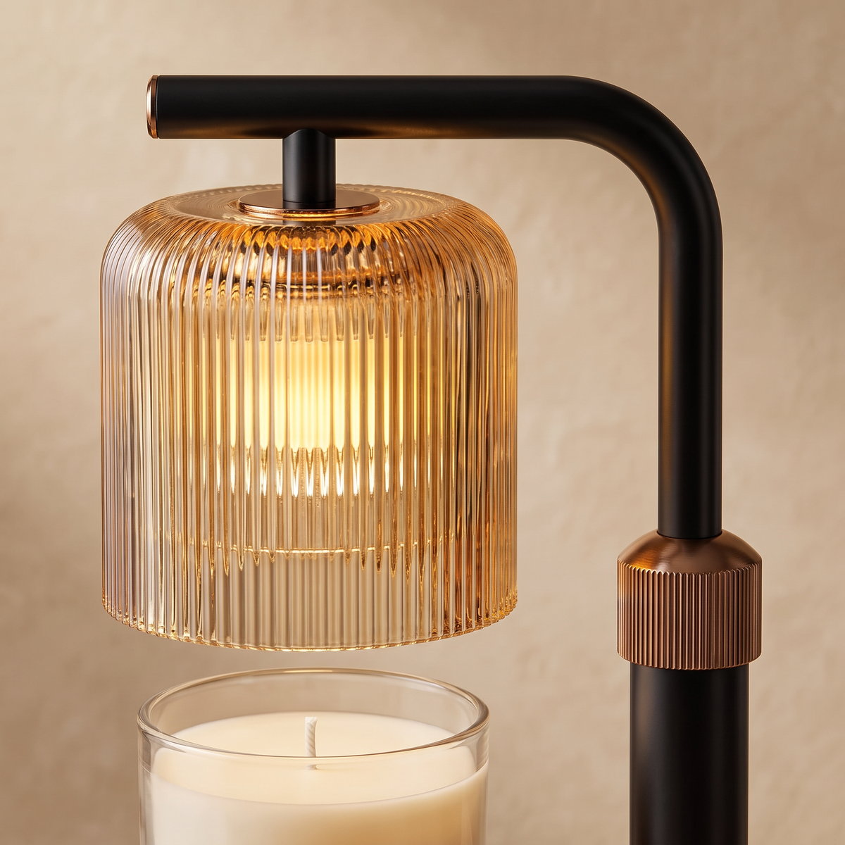50W Candle Warmer Lamp – EU Plug – ribbed amber glass and height adjuster close-up