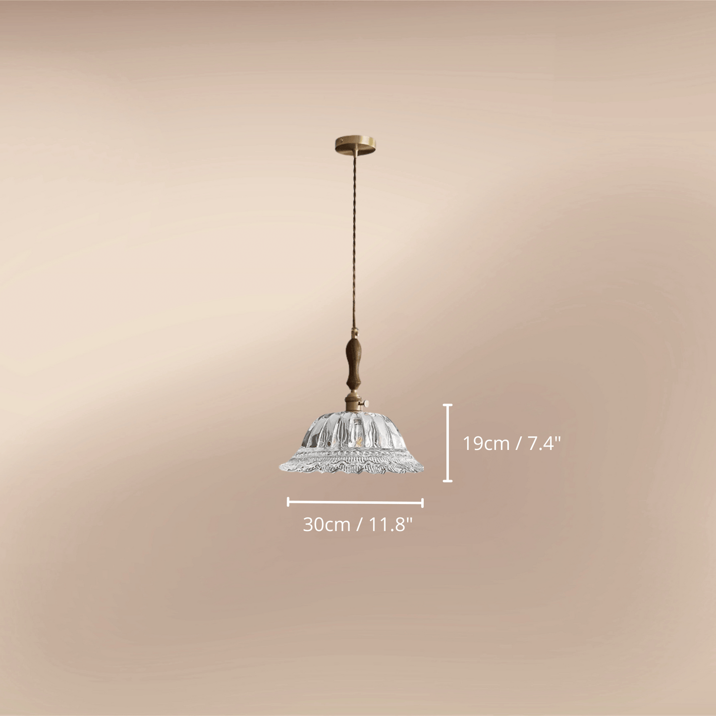 Elegant Walnut and Brass Pendant Light – LED Kitchen Pendant Lighting for Dining and Island, Adjustable Height Hanging Lamp 1 dimension.