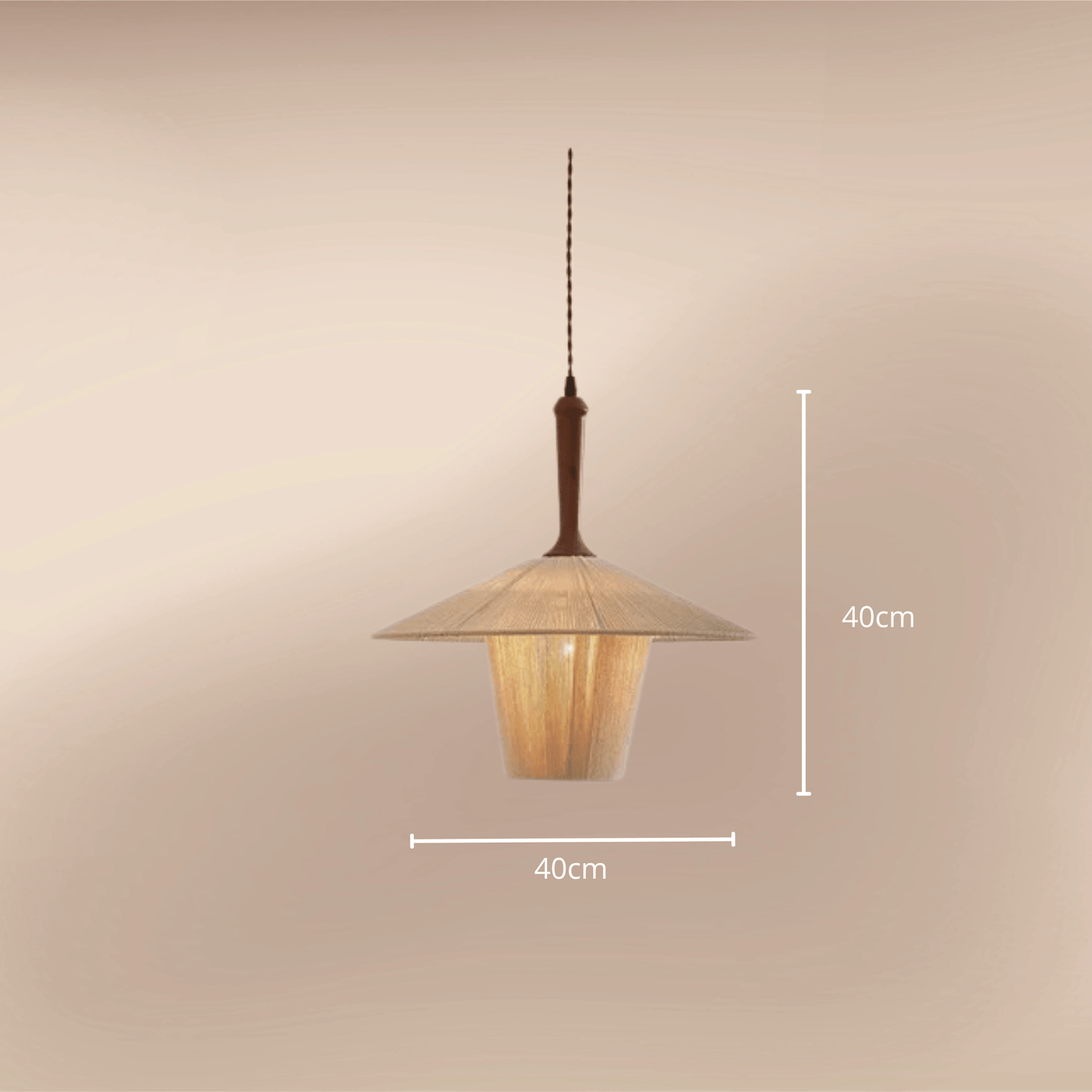 Hand Knitted Cotton Thread Pendant Light with Solid Wood Base – Zen Art Kitchen Pendant Lighting for Serene Ambiance 40cm.