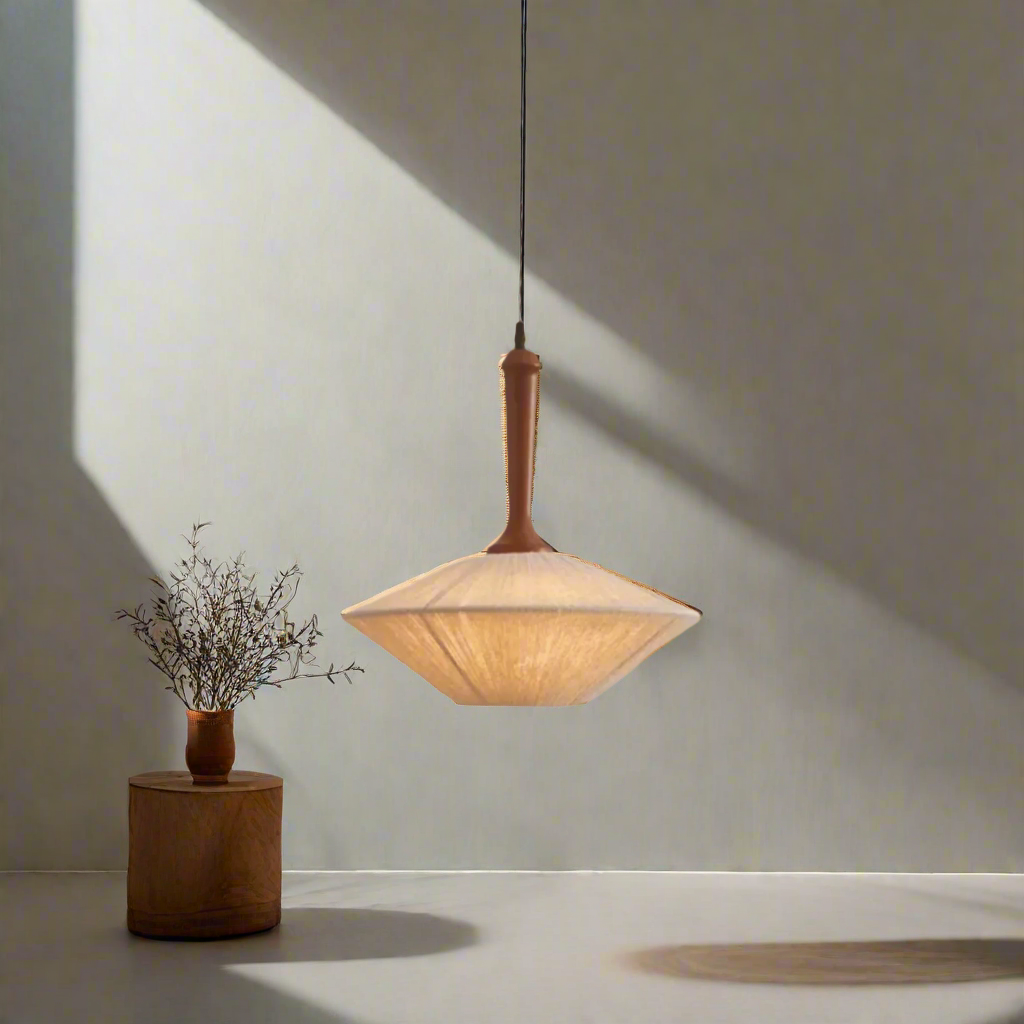 Hand Knitted Cotton Thread Pendant Light with Solid Wood Base – Zen Art Kitchen Pendant Lighting for Serene Ambiance 1