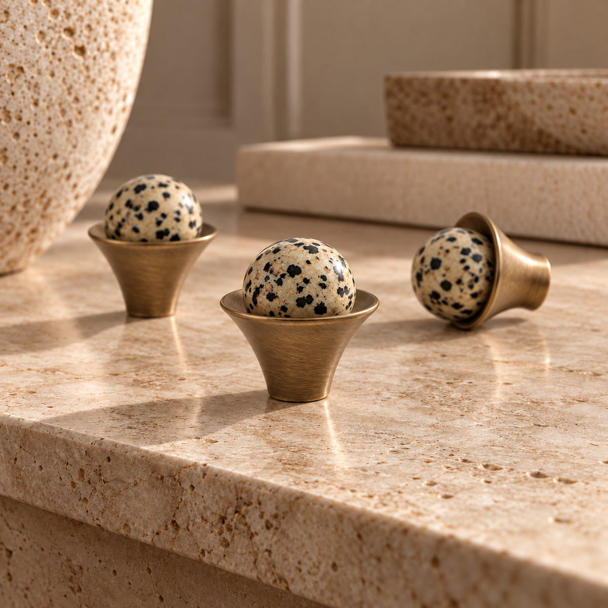 Orba Stone & Brass Cabinet Handles & Knobs