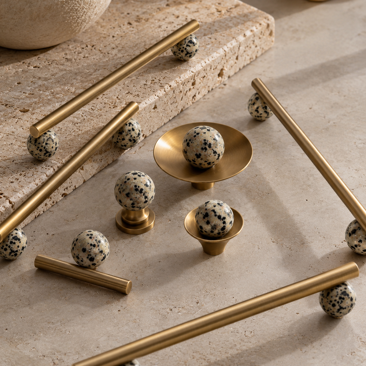 Orba Stone & Brass Cabinet Handles & Knobs