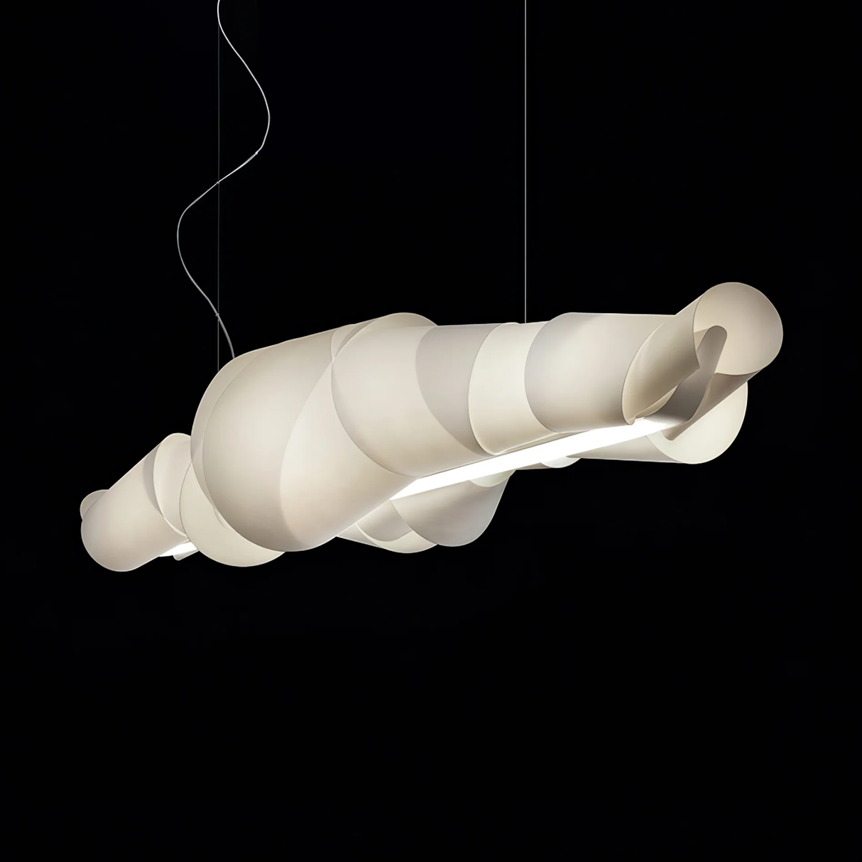 Modern pendant light with a unique design on a black background