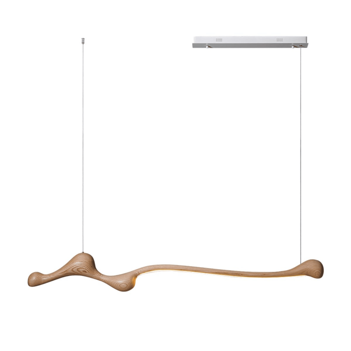 Wooden pendant light fixture on a white background
